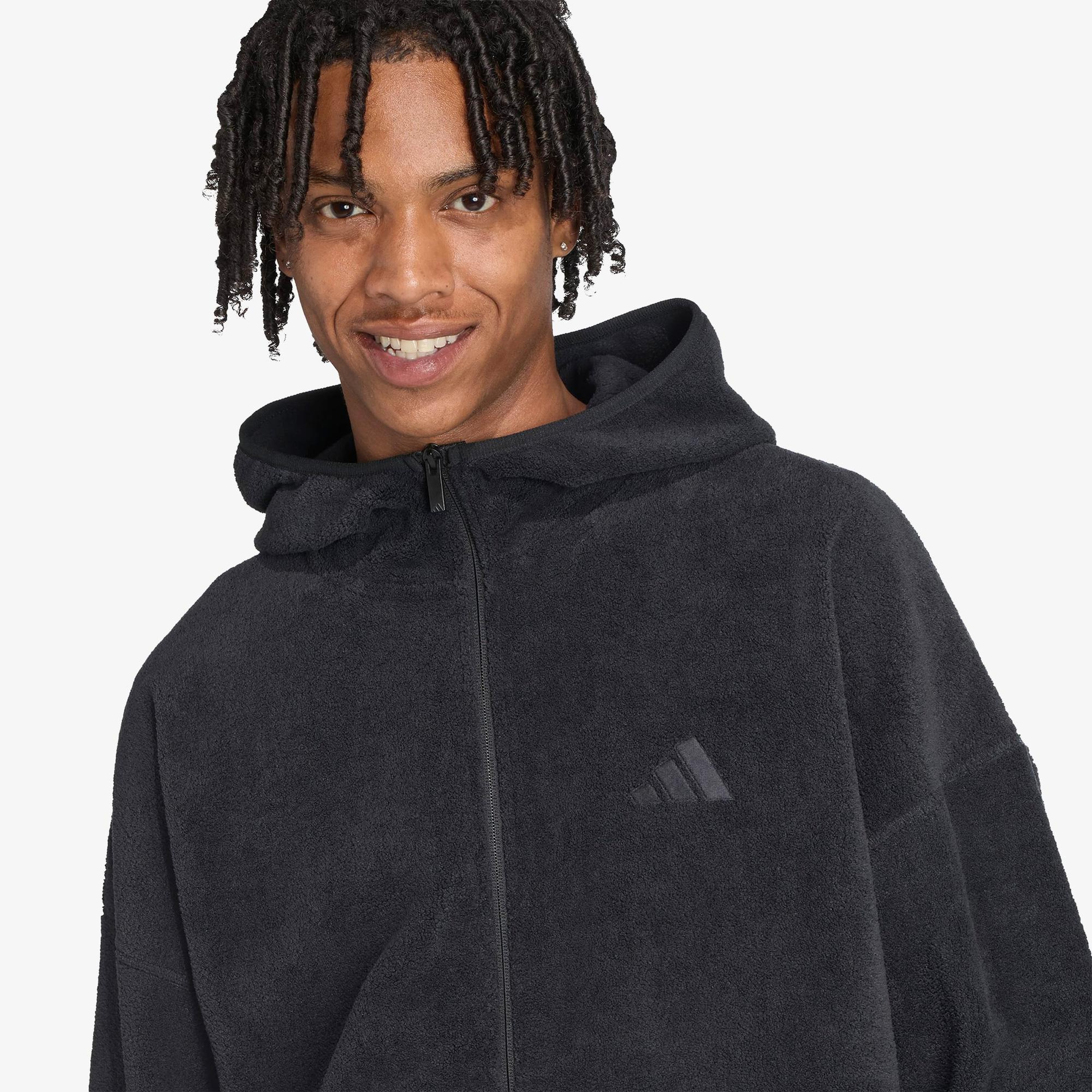 adidas Future icons Small Logo Low Pile Fleece Full Zip Erkek Siyah Eşofman Üstü