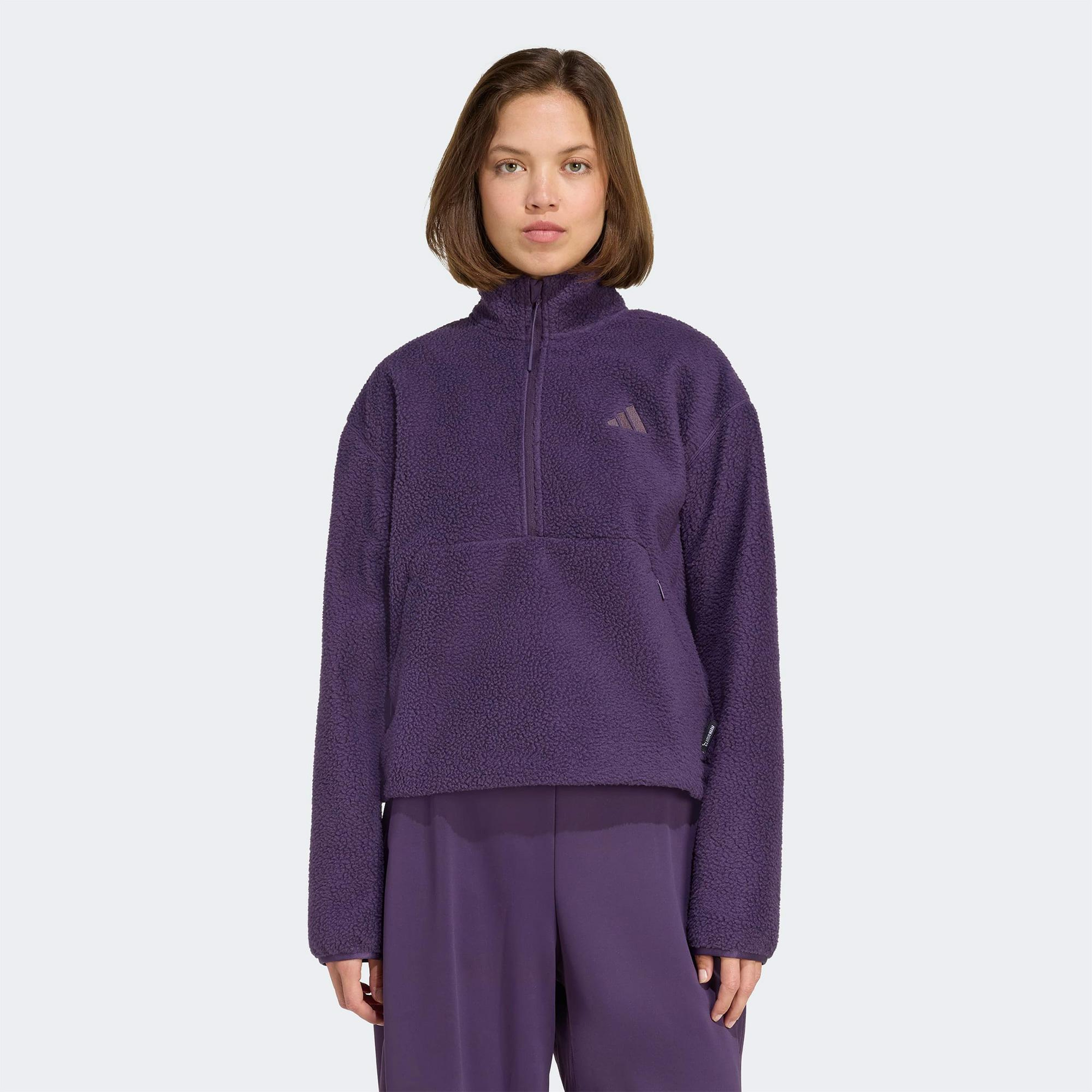 adidas City Tech High Pile Fleece Half Zip Kadın Mor Polar