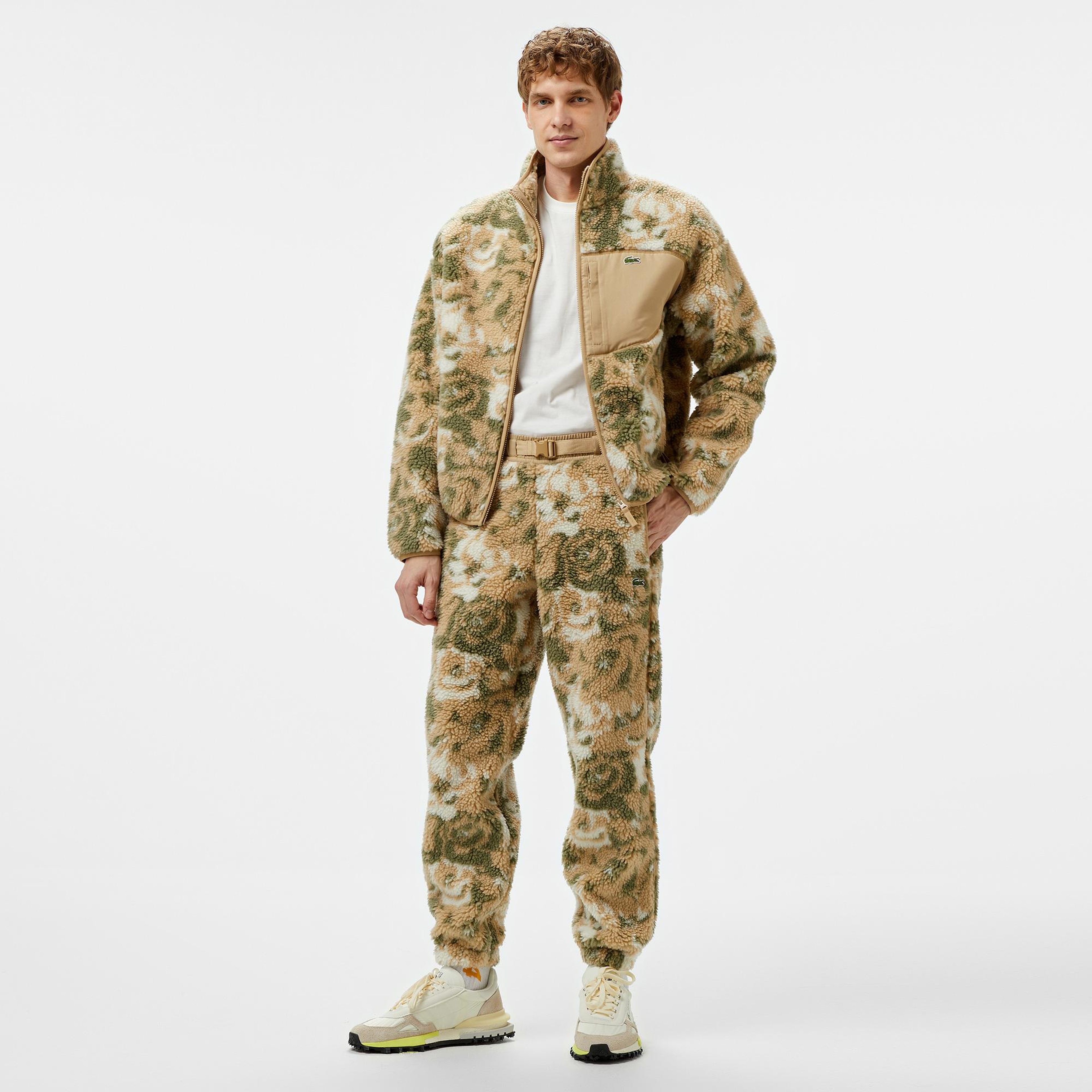 Erkek Tapered Fit Desenli Bej Eşofman Altı