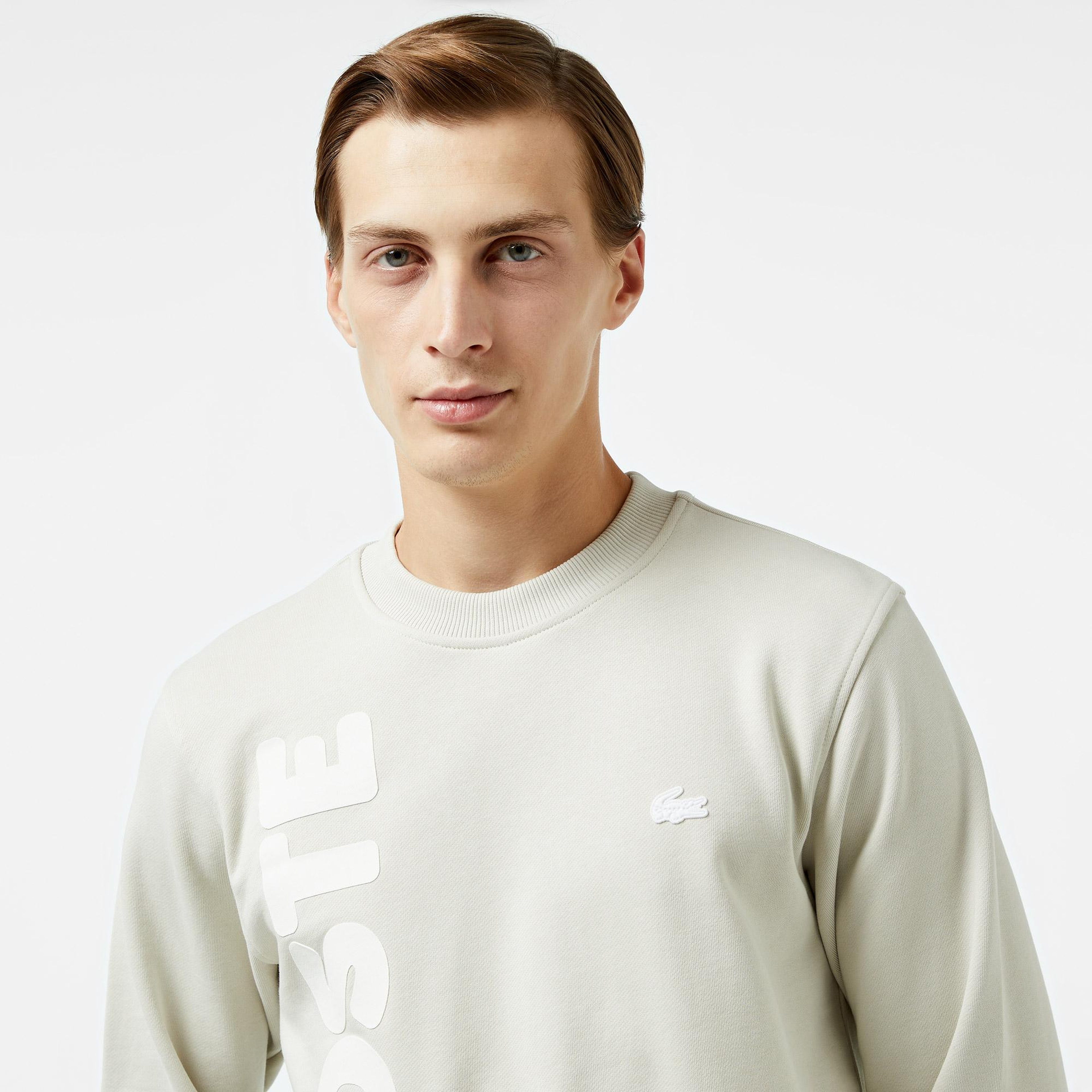 Erkek Relaxed Fit Bisiklet Yaka Baskılı Krem Sweatshirt