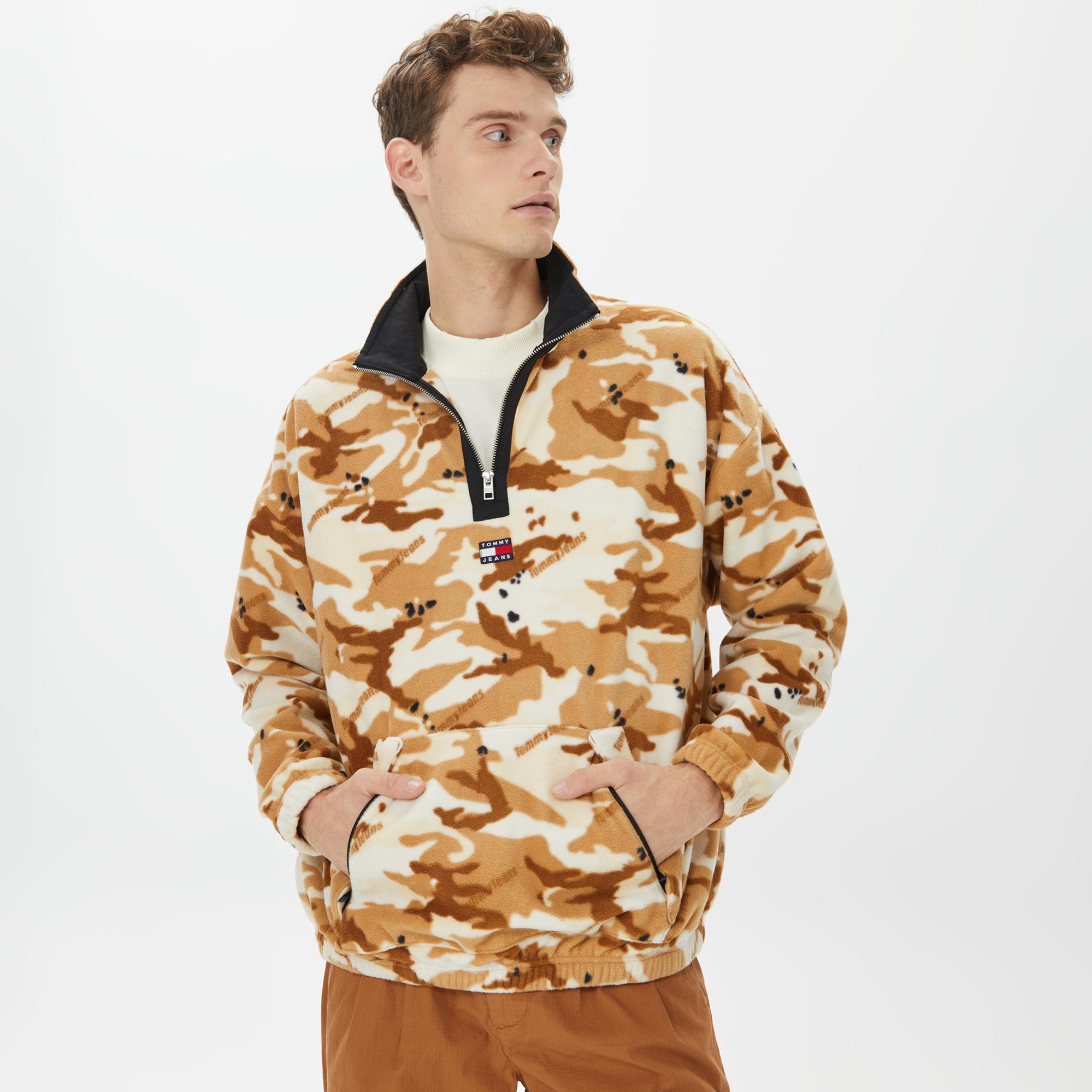 Tommy Hilfiger Oversize Camo 1/2 Zıp Fleece Erkek Bej Sweatshirt