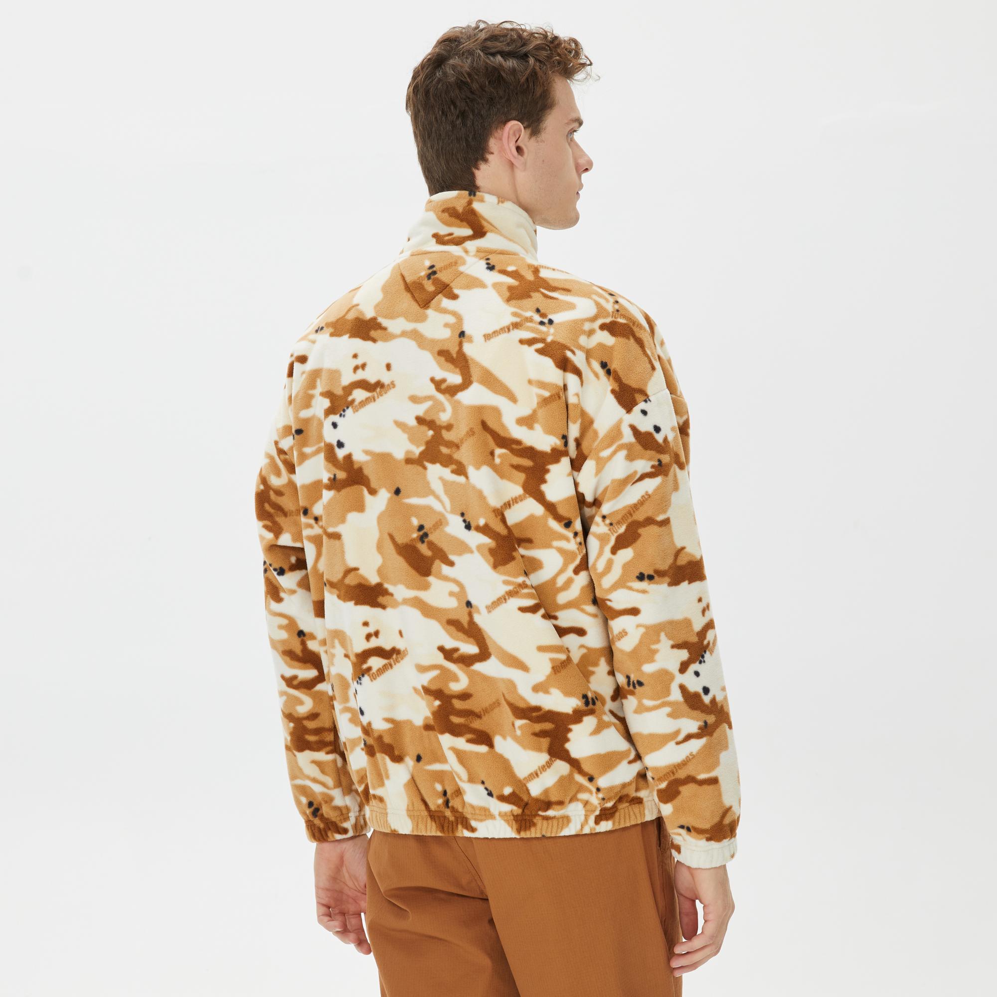 Tommy Hilfiger Oversize Camo 1/2 Zıp Fleece Erkek Bej Sweatshirt