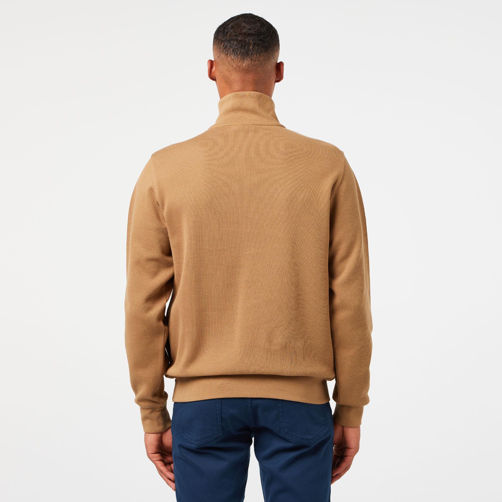 Erkek Classic Fit Yarım Fermuarlı Kahverengi Sweatshirt