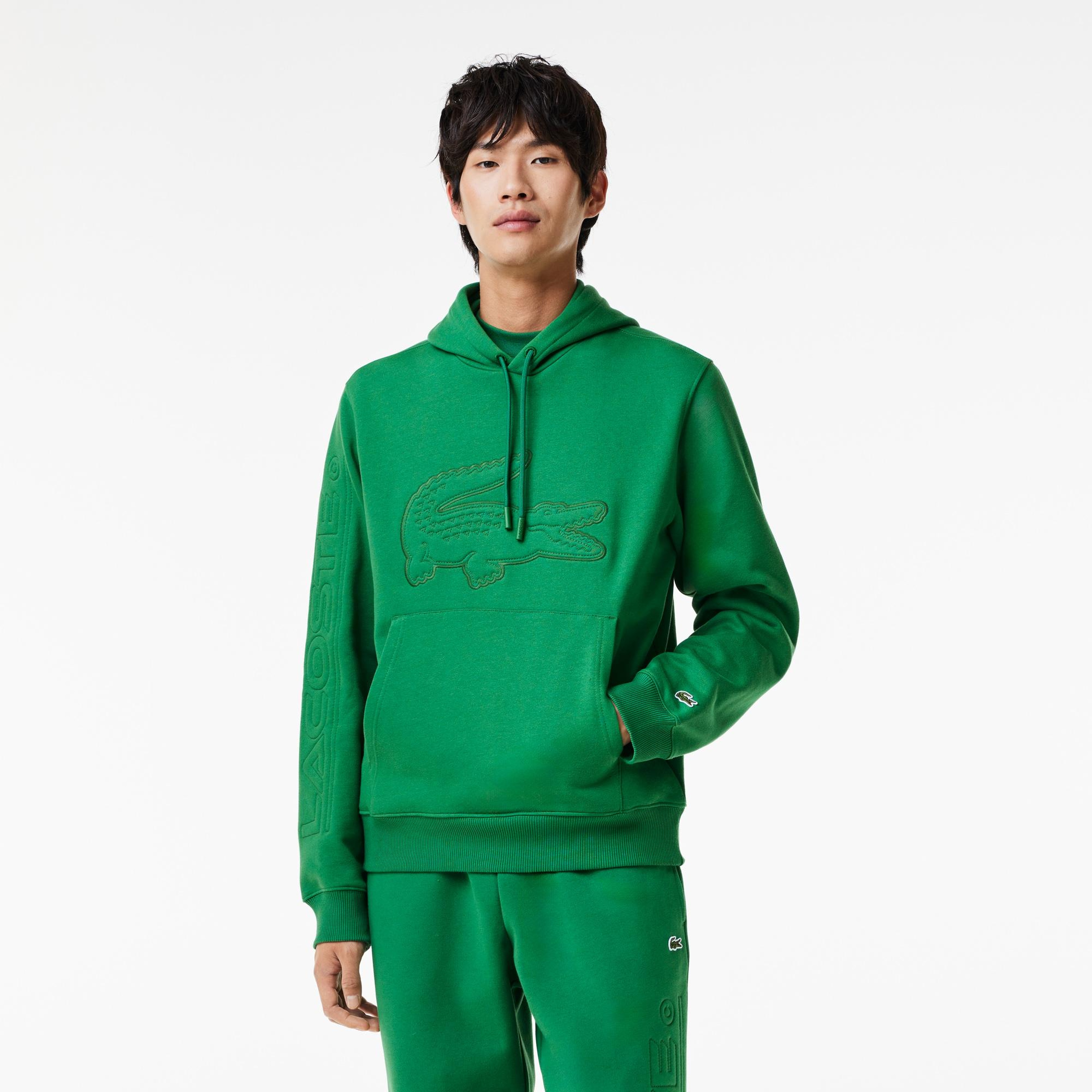 Erkek Relaxed Fit Kapüşonlu Baskılı Yeşil Sweatshirt