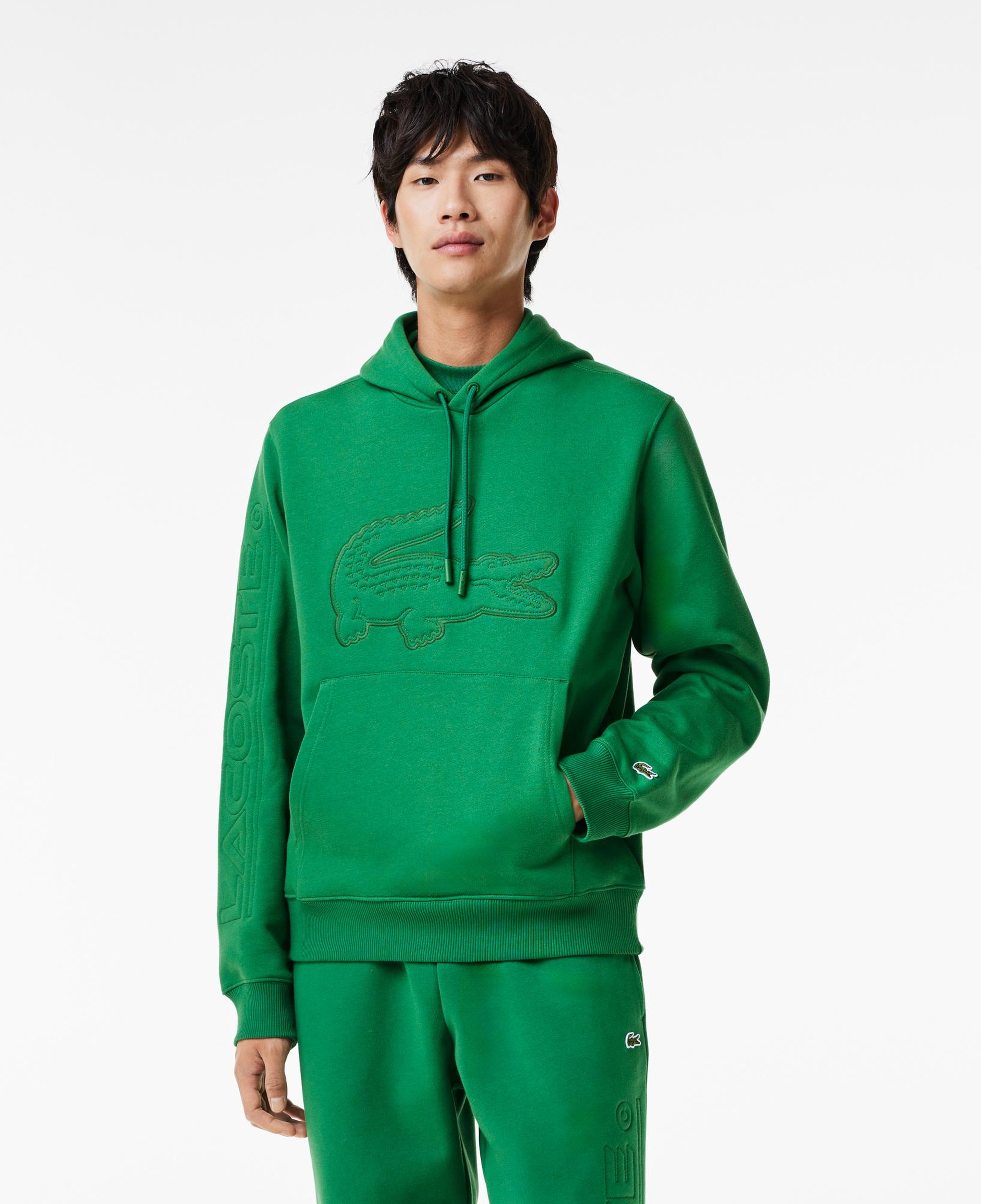 Erkek Relaxed Fit Kapüşonlu Baskılı Yeşil Sweatshirt