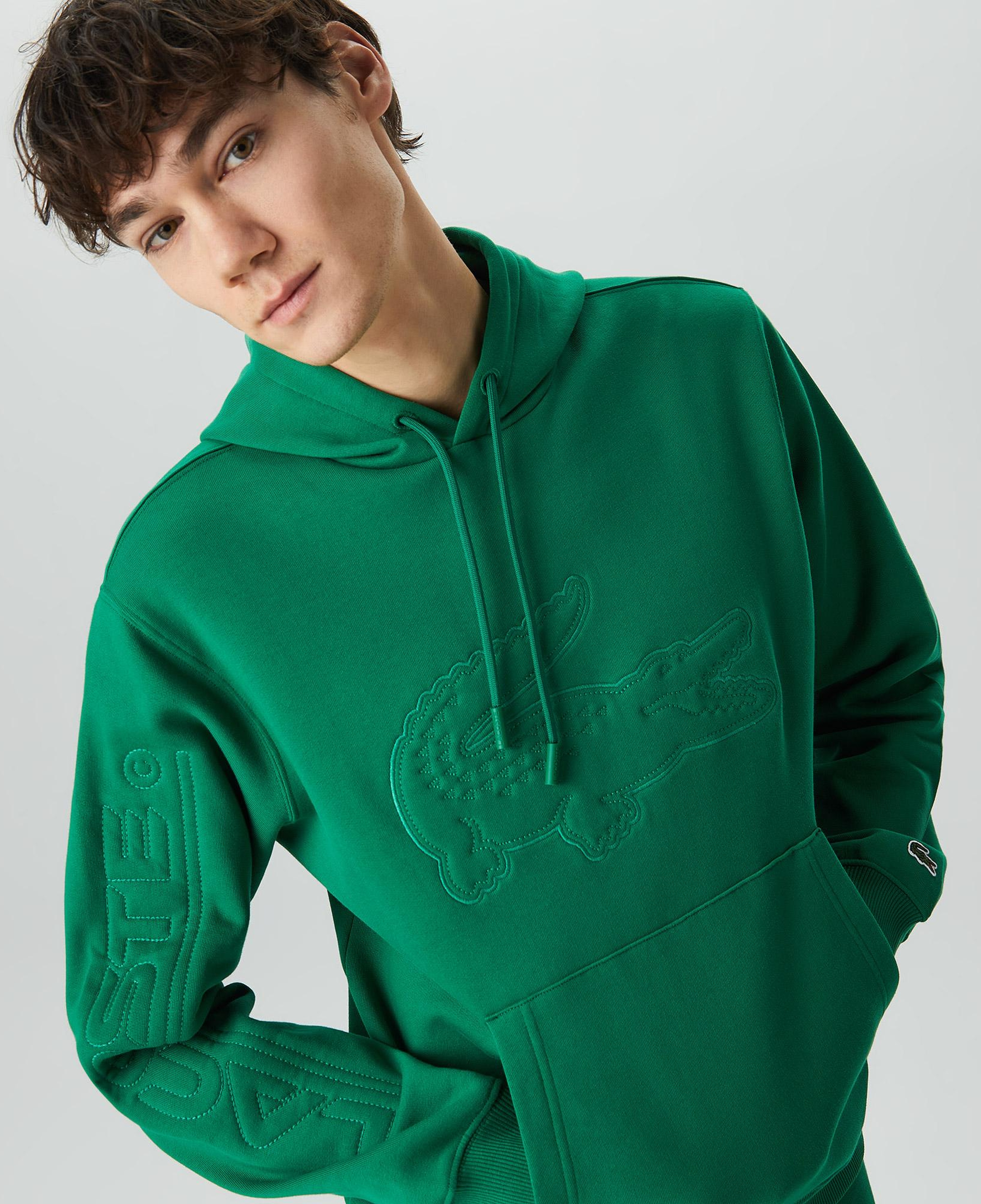 Erkek Relaxed Fit Kapüşonlu Baskılı Yeşil Sweatshirt