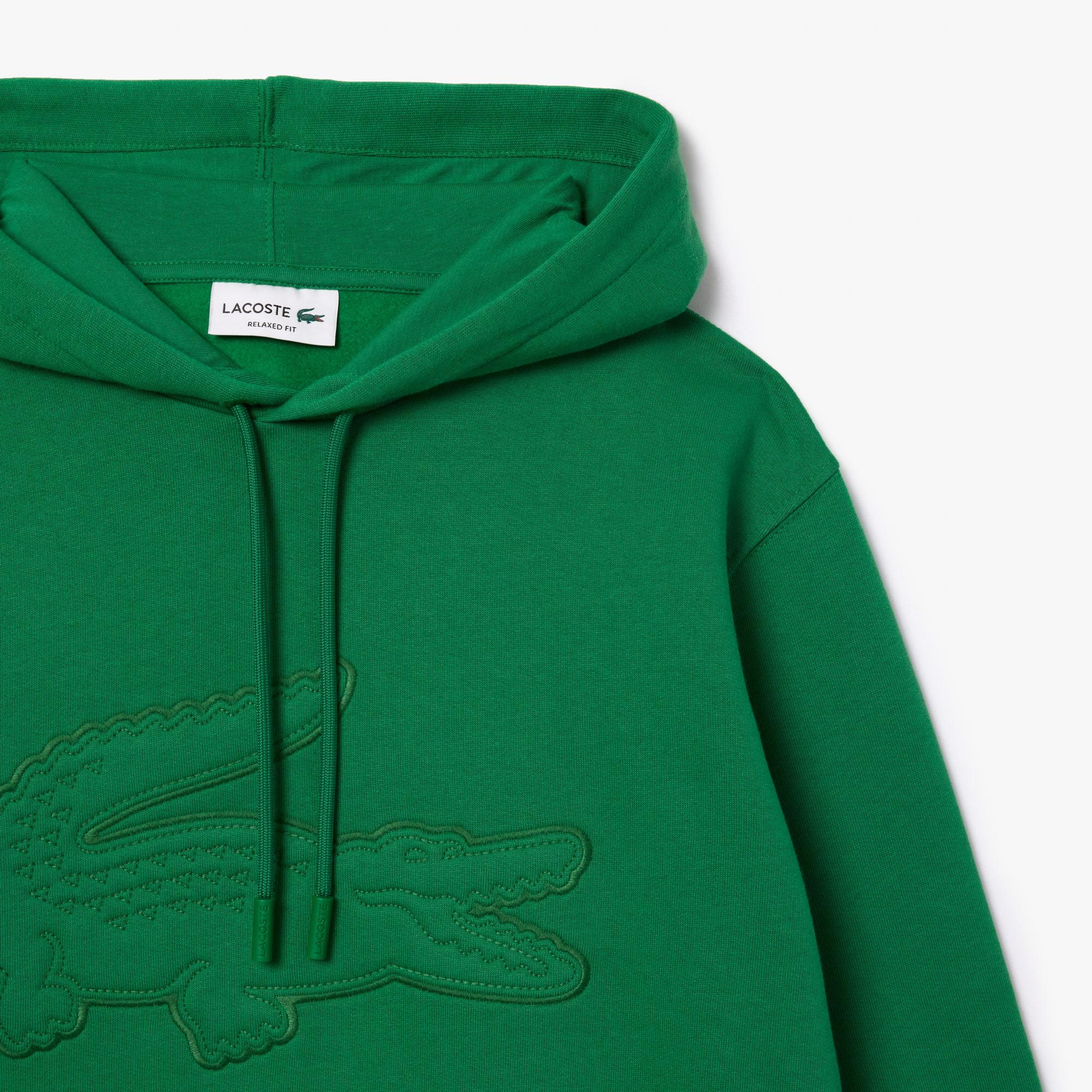 Erkek Relaxed Fit Kapüşonlu Baskılı Yeşil Sweatshirt