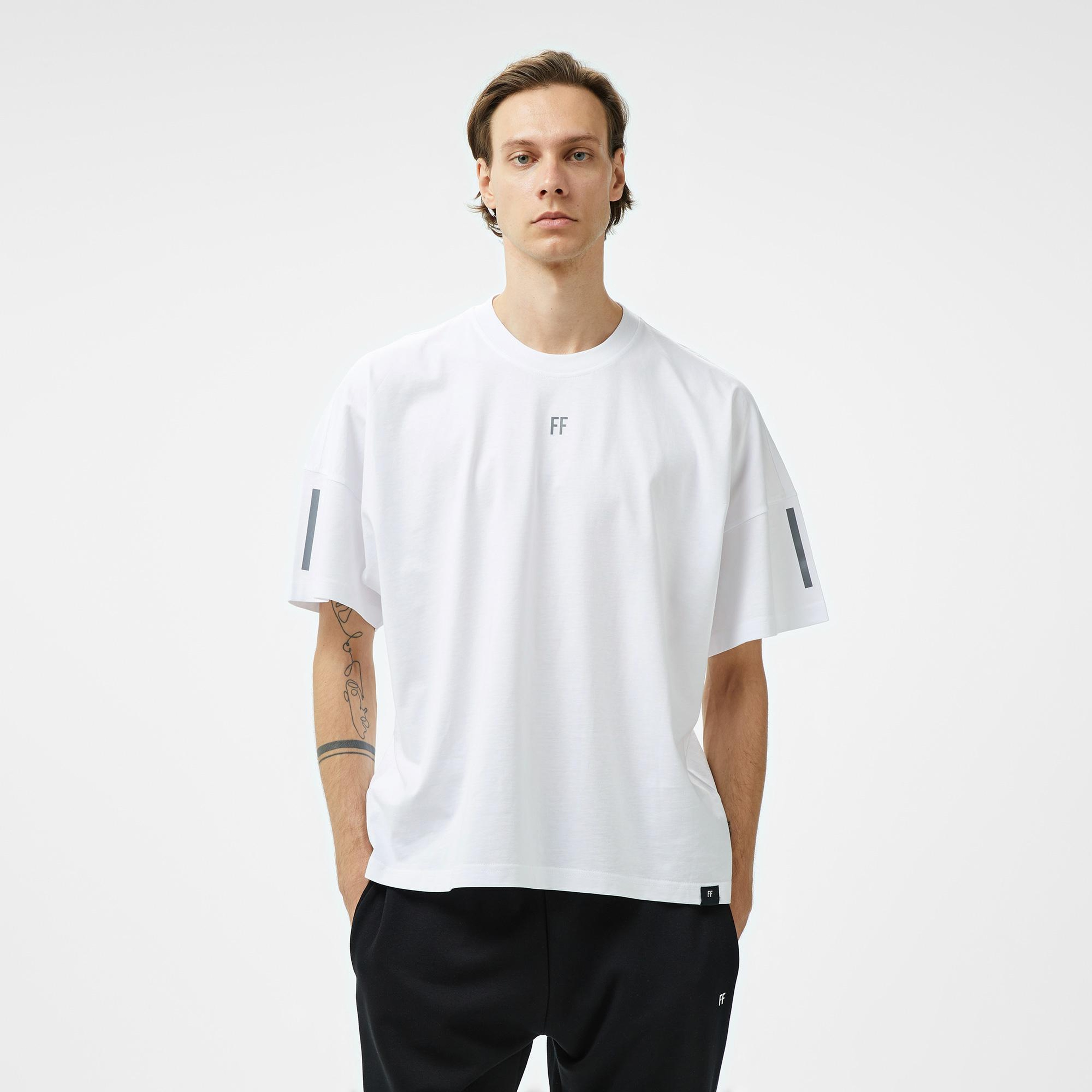 Forfun Reflective Ff Oversize Drop Shoulder Erkek Beyaz T-Shirt