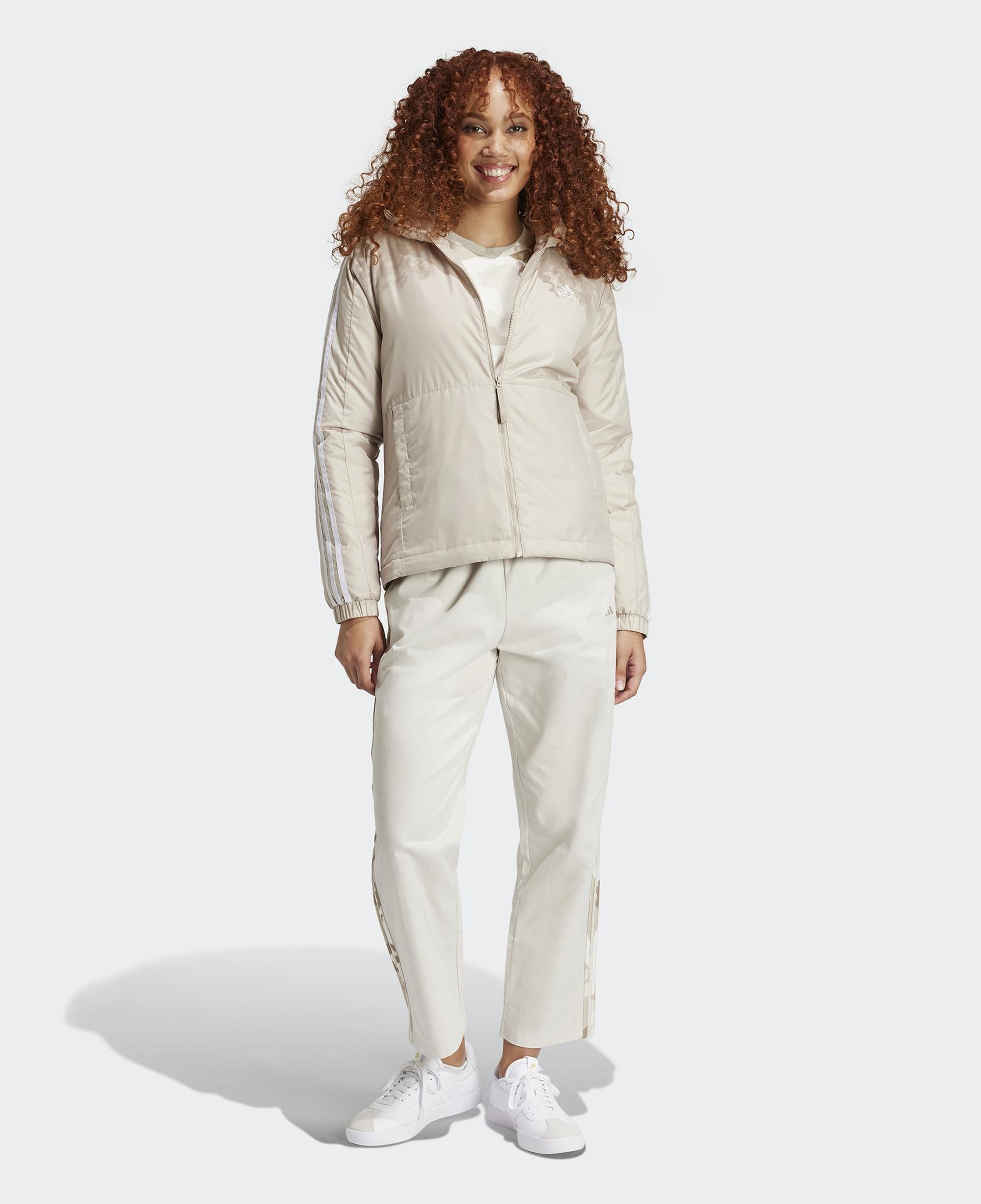 adidas Sportswear Essentials 3 Striped Insulated Kadın Bej Mont