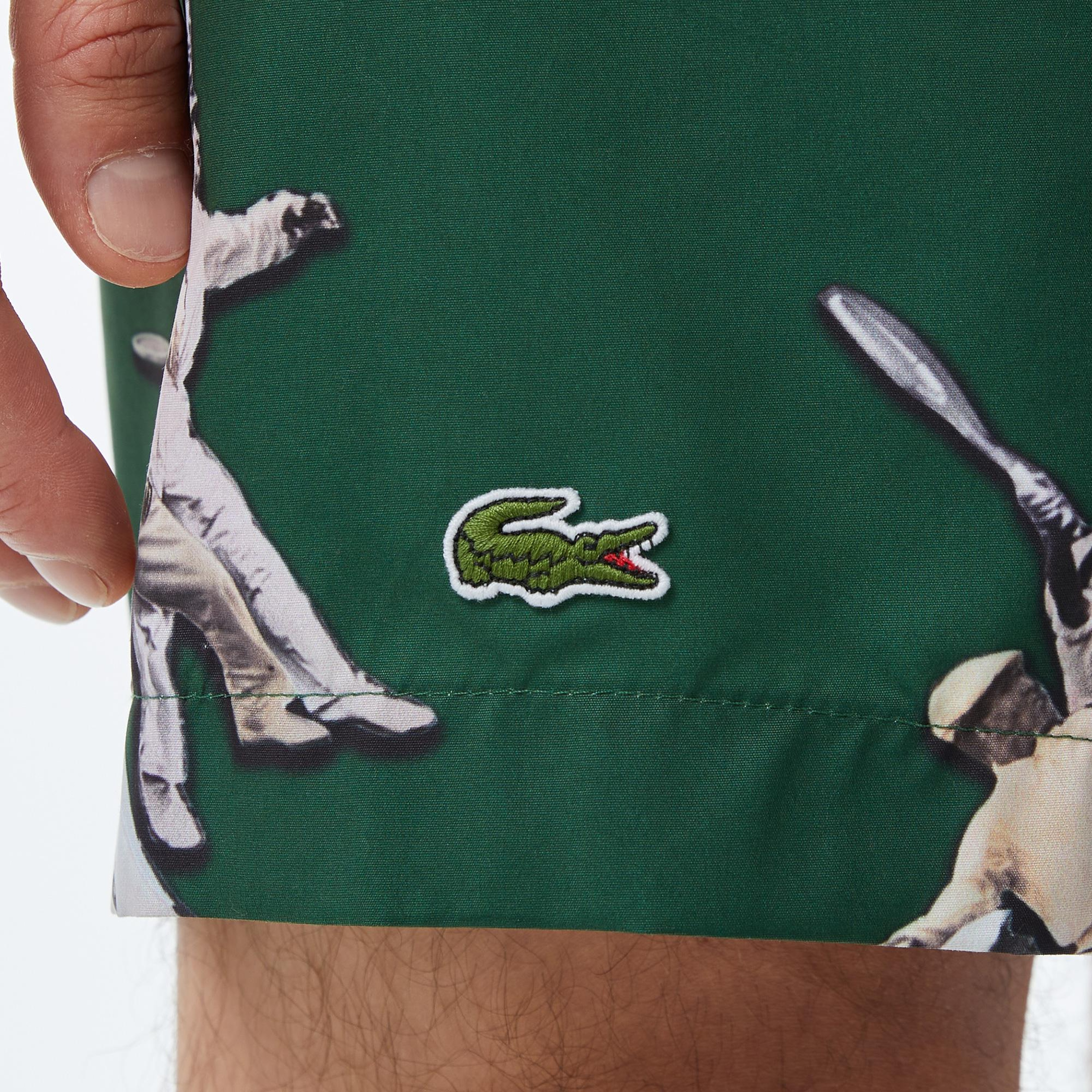 Lacoste Erkek Regular Fit Desenli Yeşil Deniz Şortu
