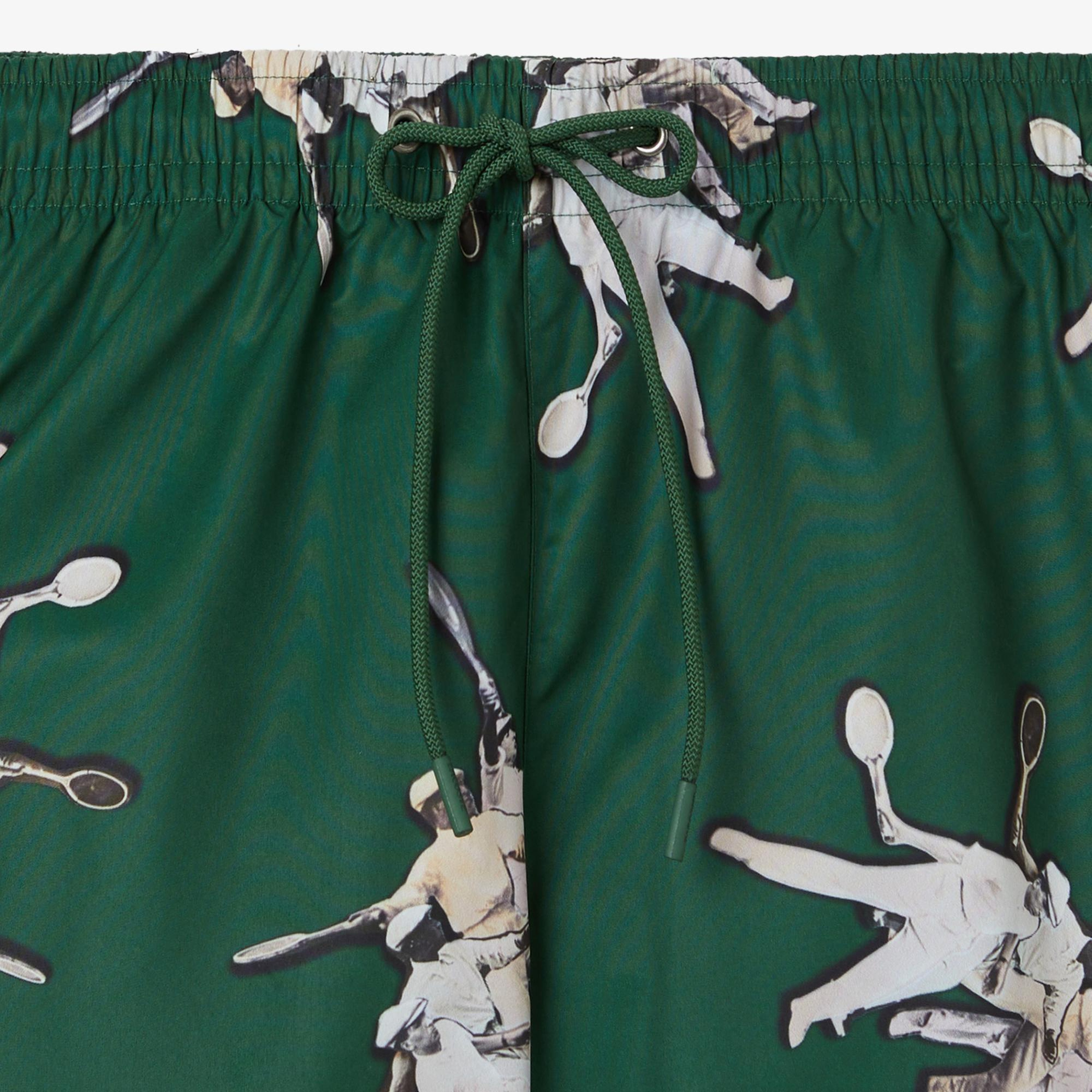 Lacoste Erkek Regular Fit Desenli Yeşil Deniz Şortu