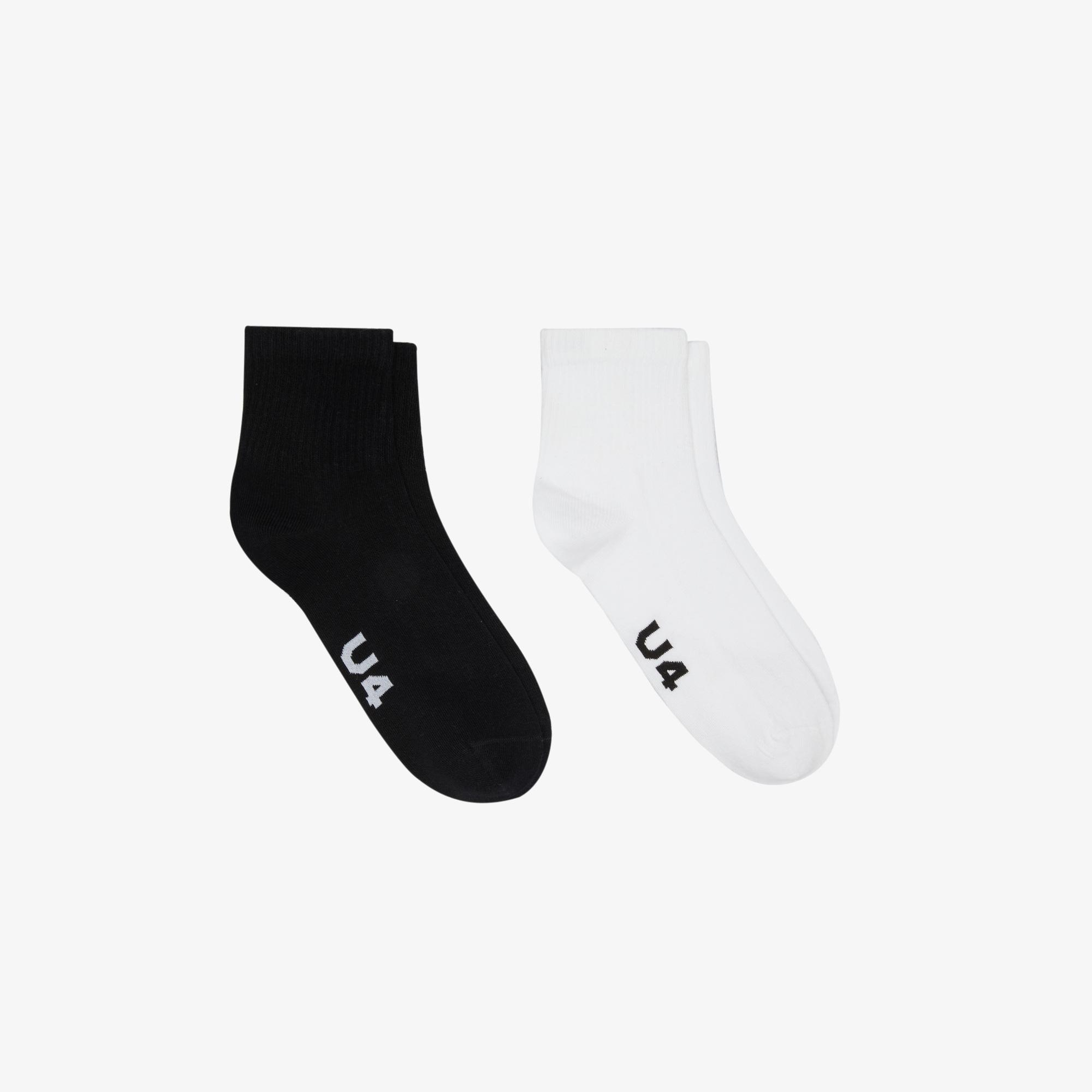 UNITED4 Unisex Beyaz - Siyah 2'li Soket Çorap