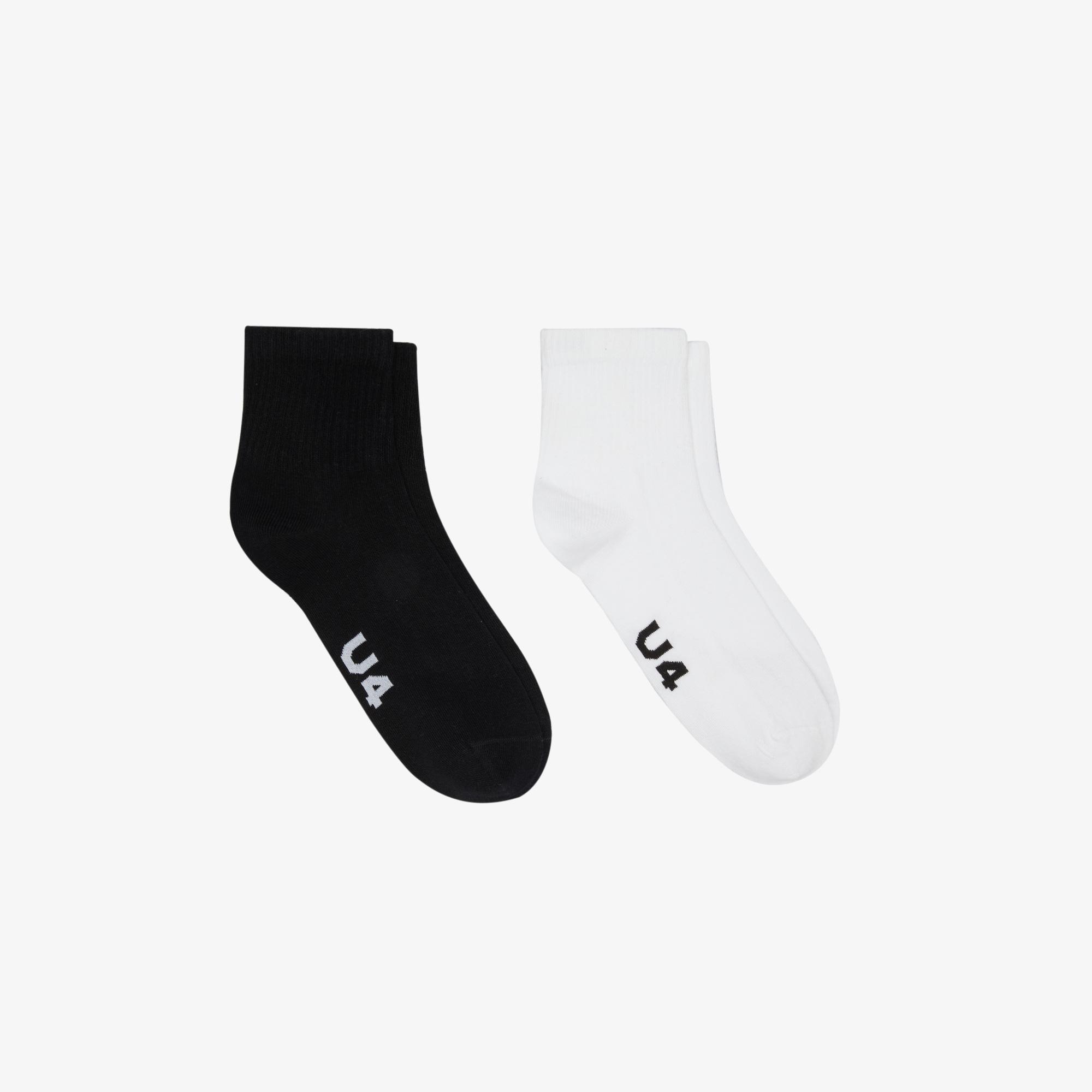 UNITED4 Unisex Beyaz - Siyah 2'li Soket Çorap