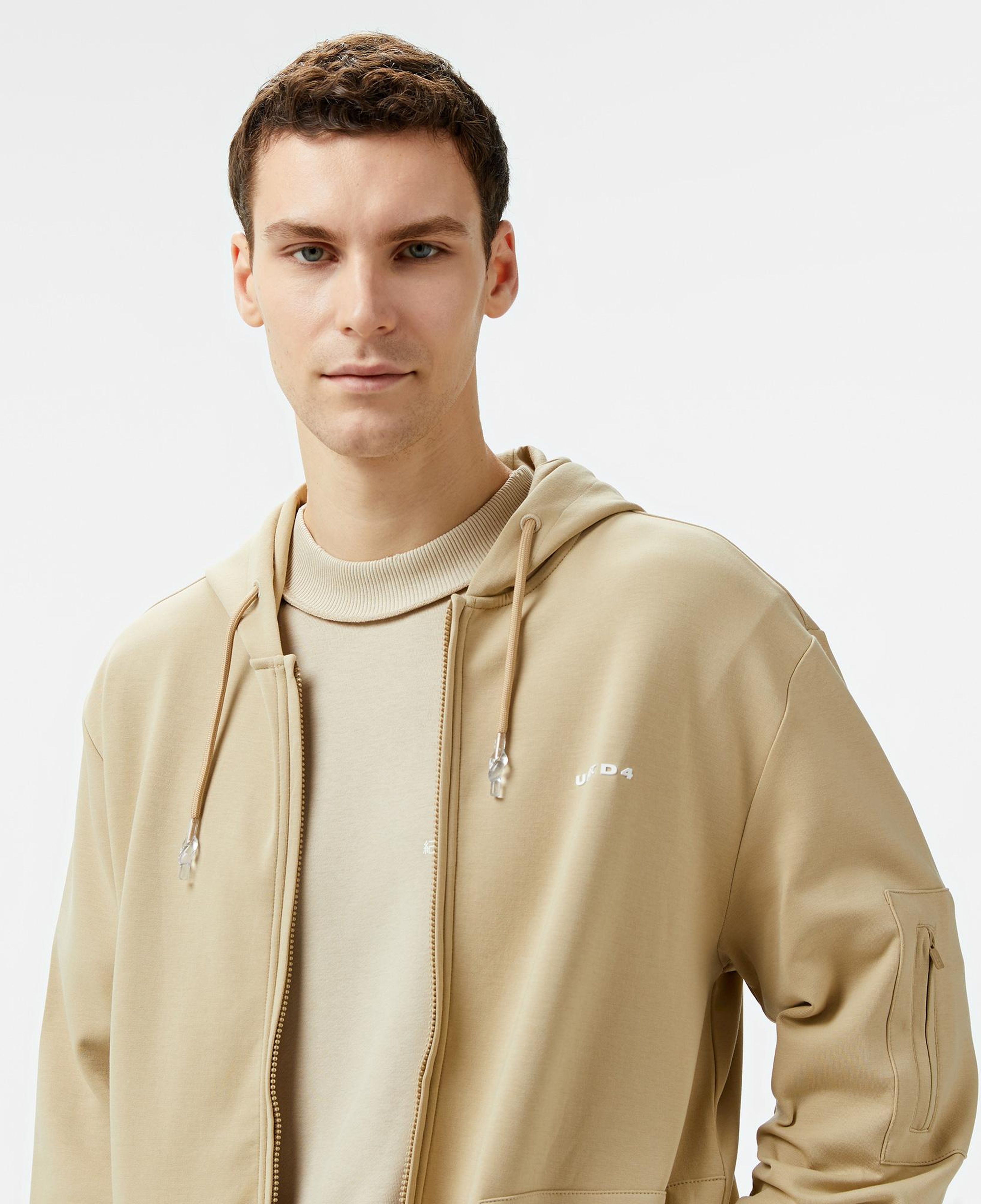 UNITED4 Cool M Full Zip Erkek Bej Sweatshirt