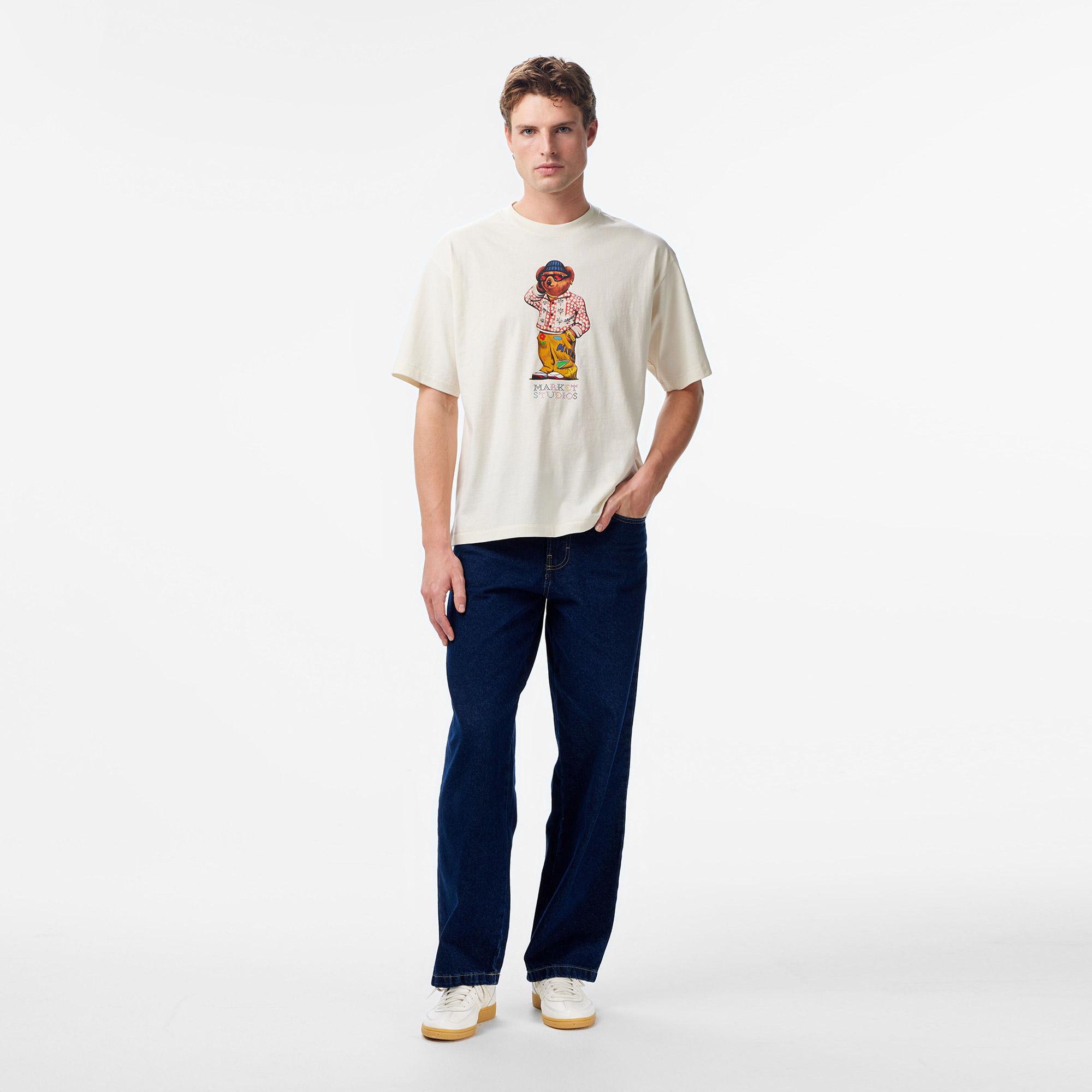 Market Folk Fitted Bear Erkek Beyaz T-Shirt