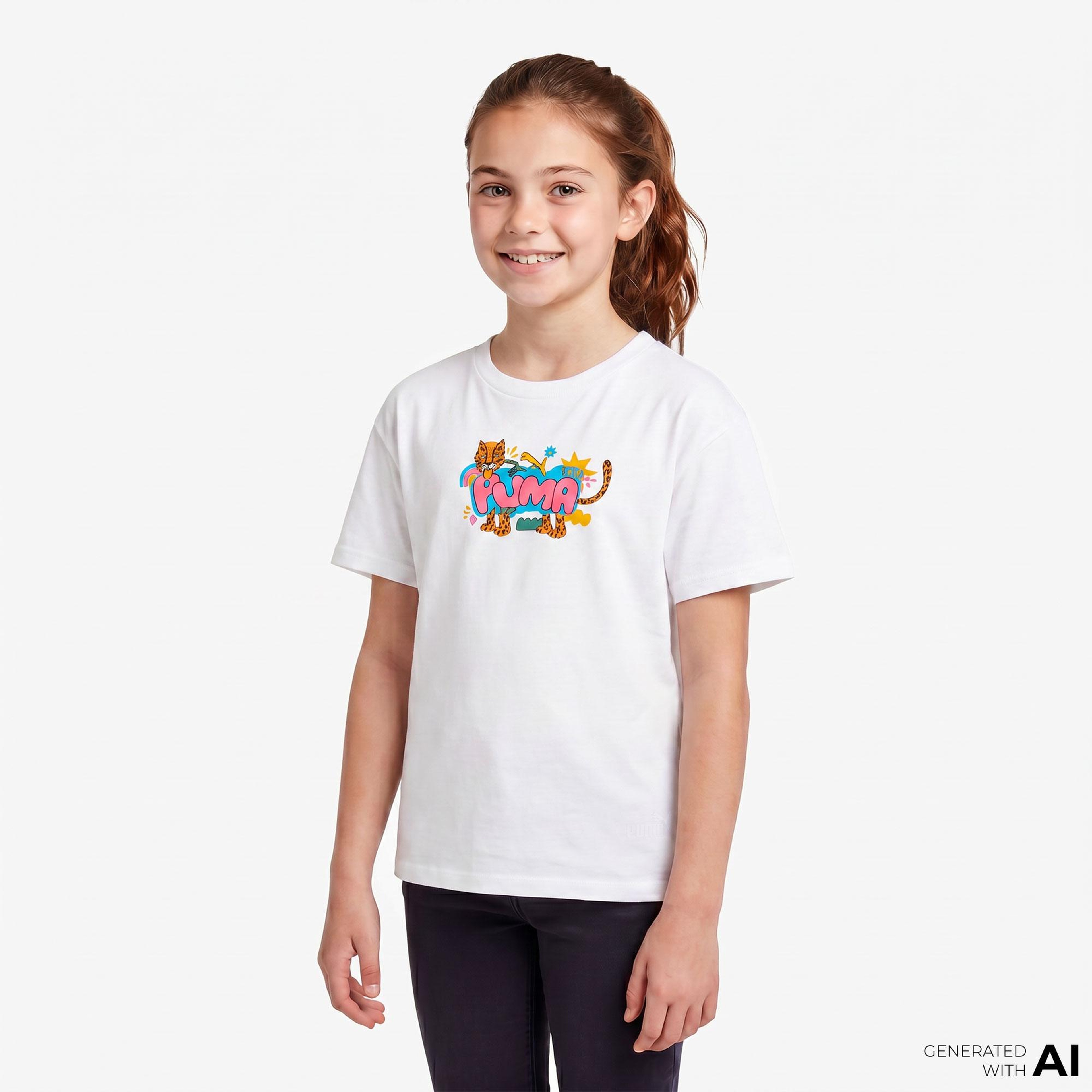 Puma Graphic Leopard Çocuk Beyaz T-Shirt