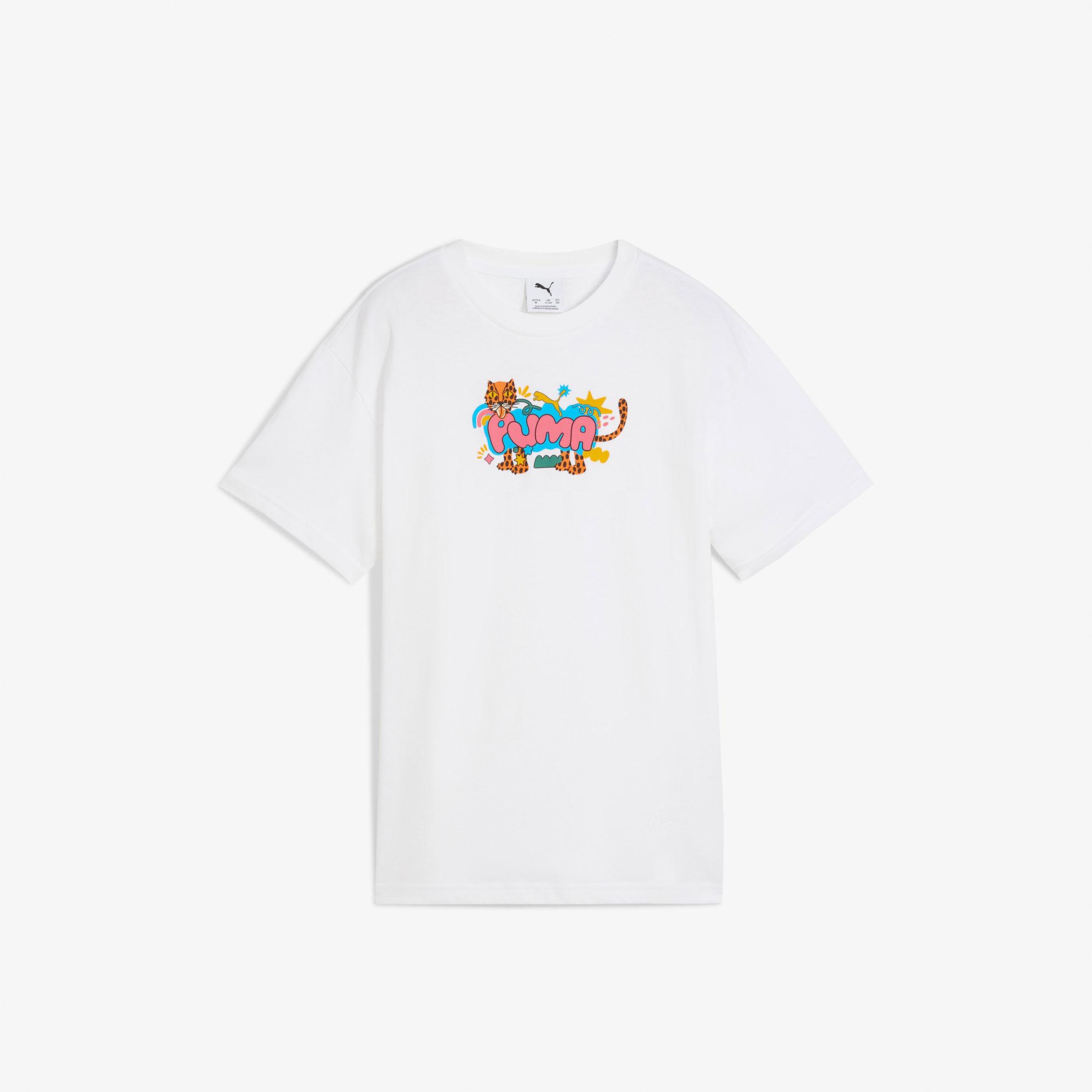Puma Graphic Leopard Çocuk Beyaz T-Shirt