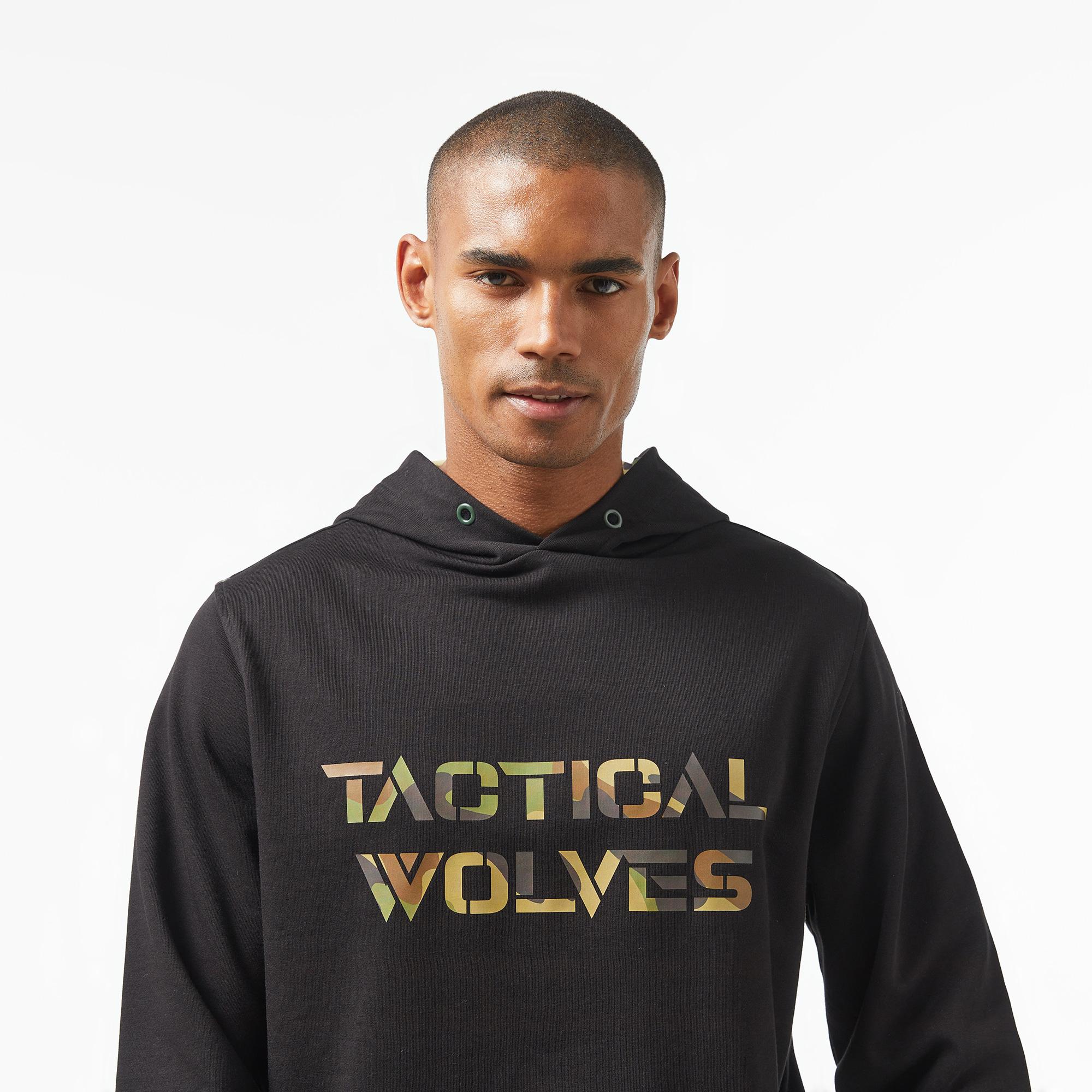Tactical Wolves Oversize Kamuflaj Desenli Erkek Siyah Sweatshirt