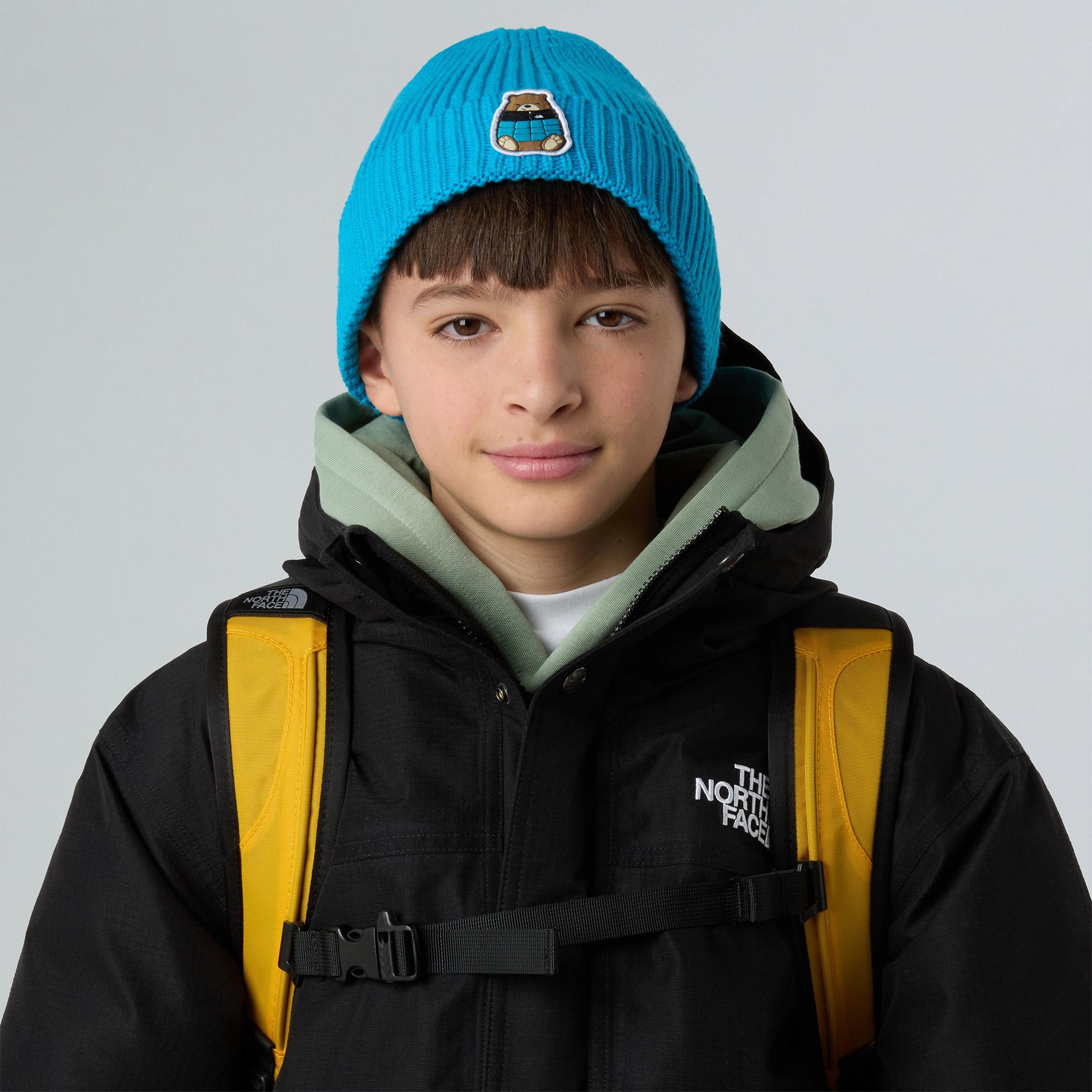 The North Face Logo Box Cuffed Çocuk Mavi Bere