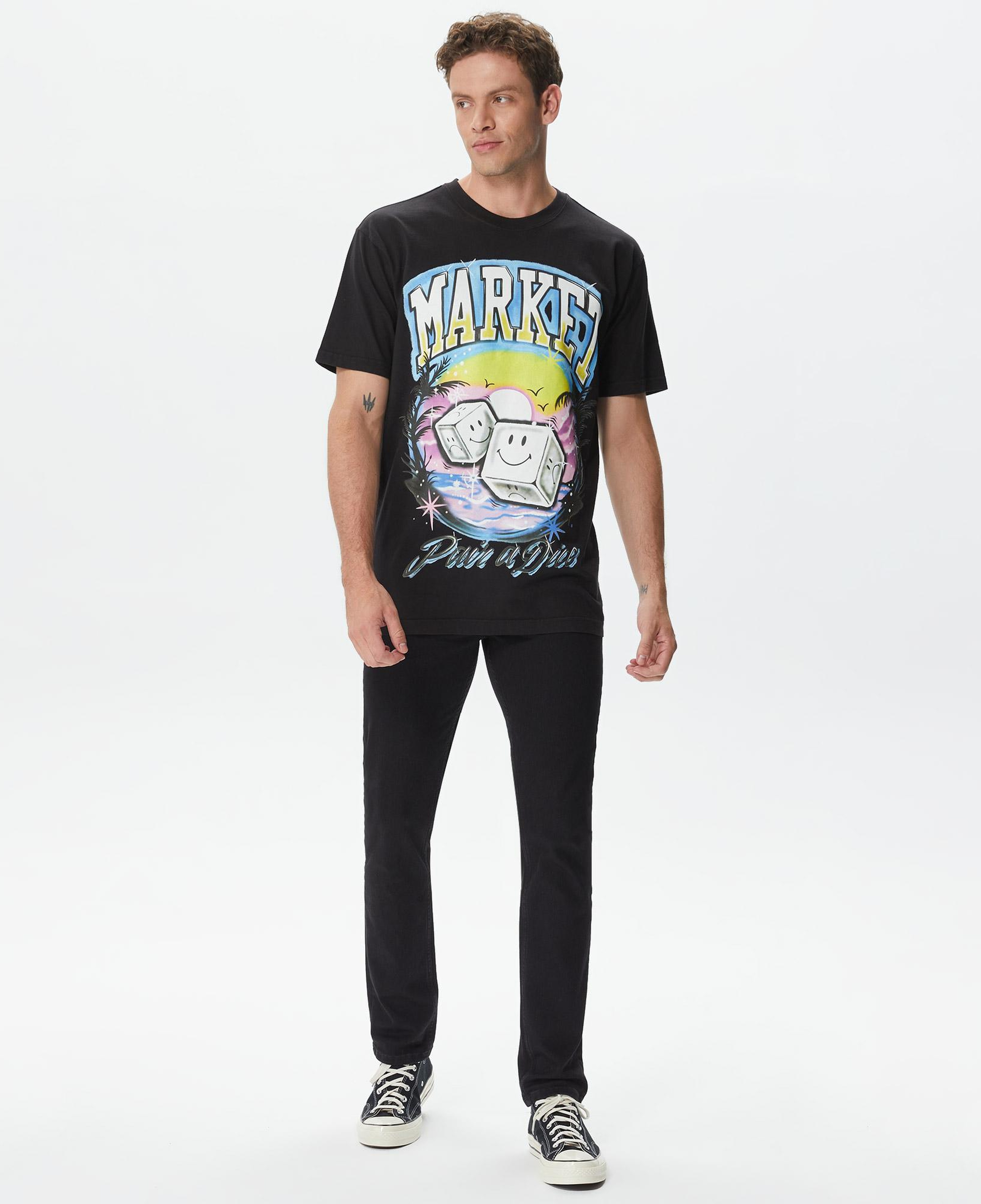 Market Smiley Pair of Dice Erkek Siyah T-Shirt