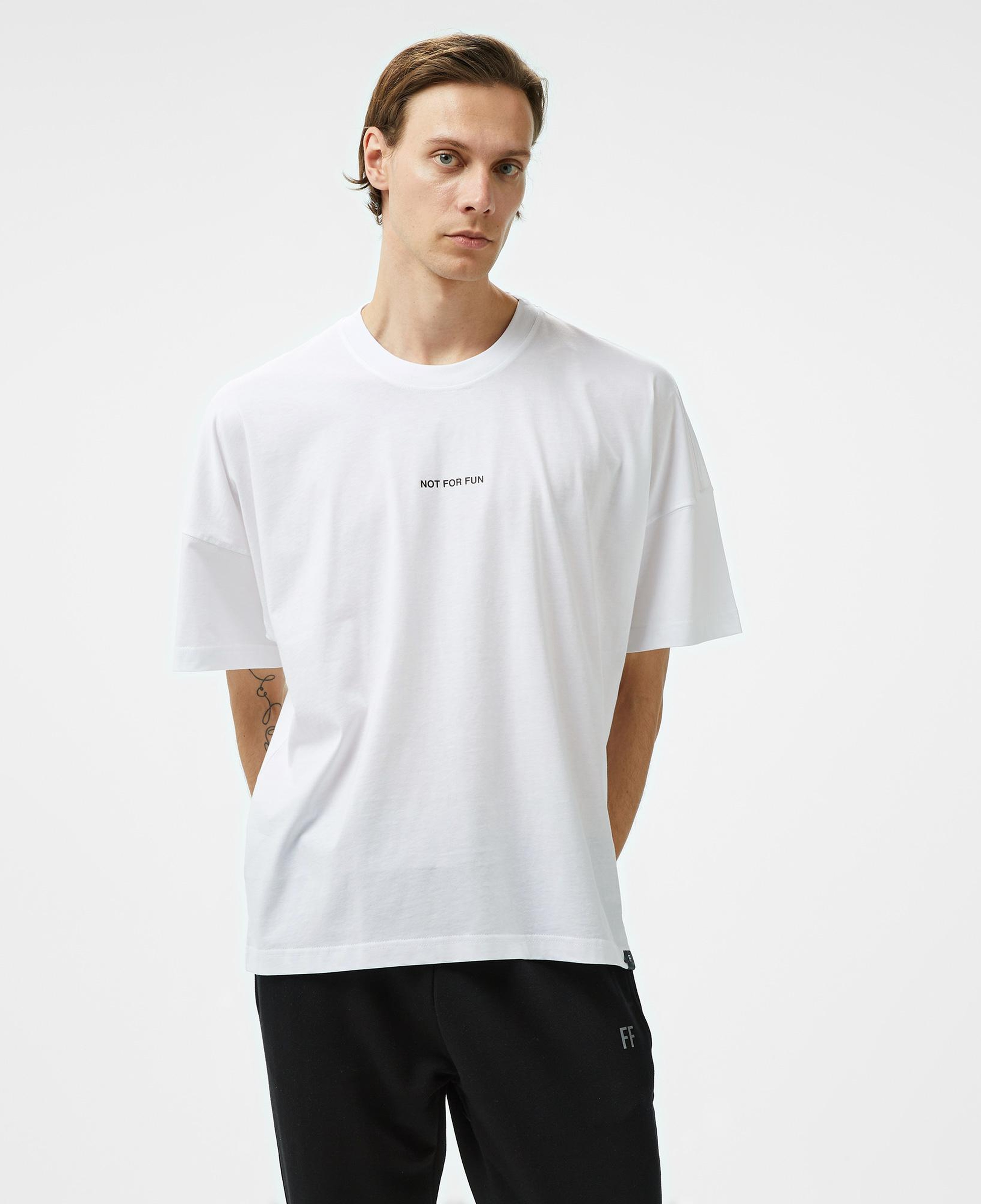 Forfun Not For Fun 004 Oversize Drop Shoulder Erkek Beyaz T-Shirt