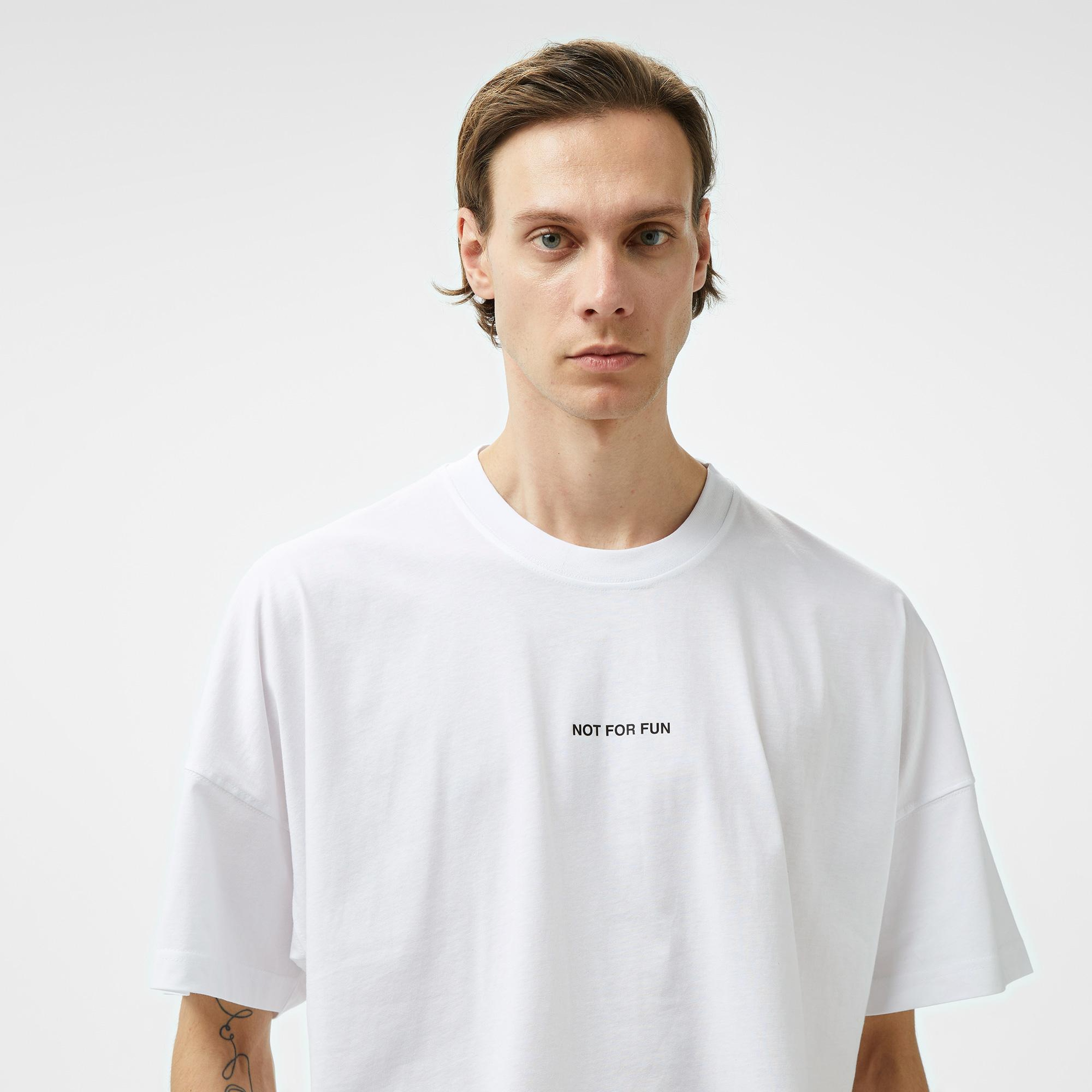 Forfun Not For Fun 004 Oversize Drop Shoulder Erkek Beyaz T-Shirt