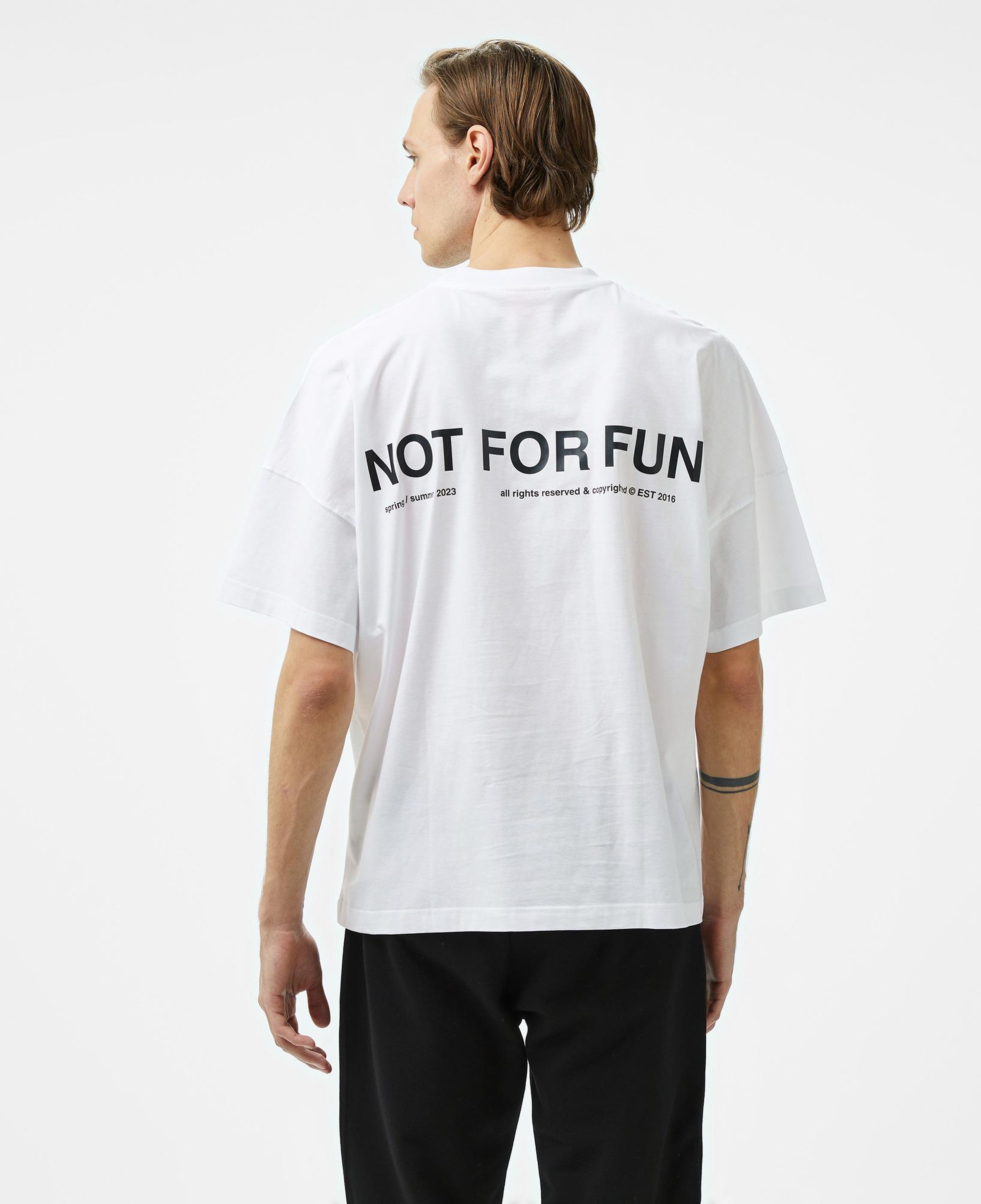 Forfun Not For Fun 004 Oversize Drop Shoulder Erkek Beyaz T-Shirt