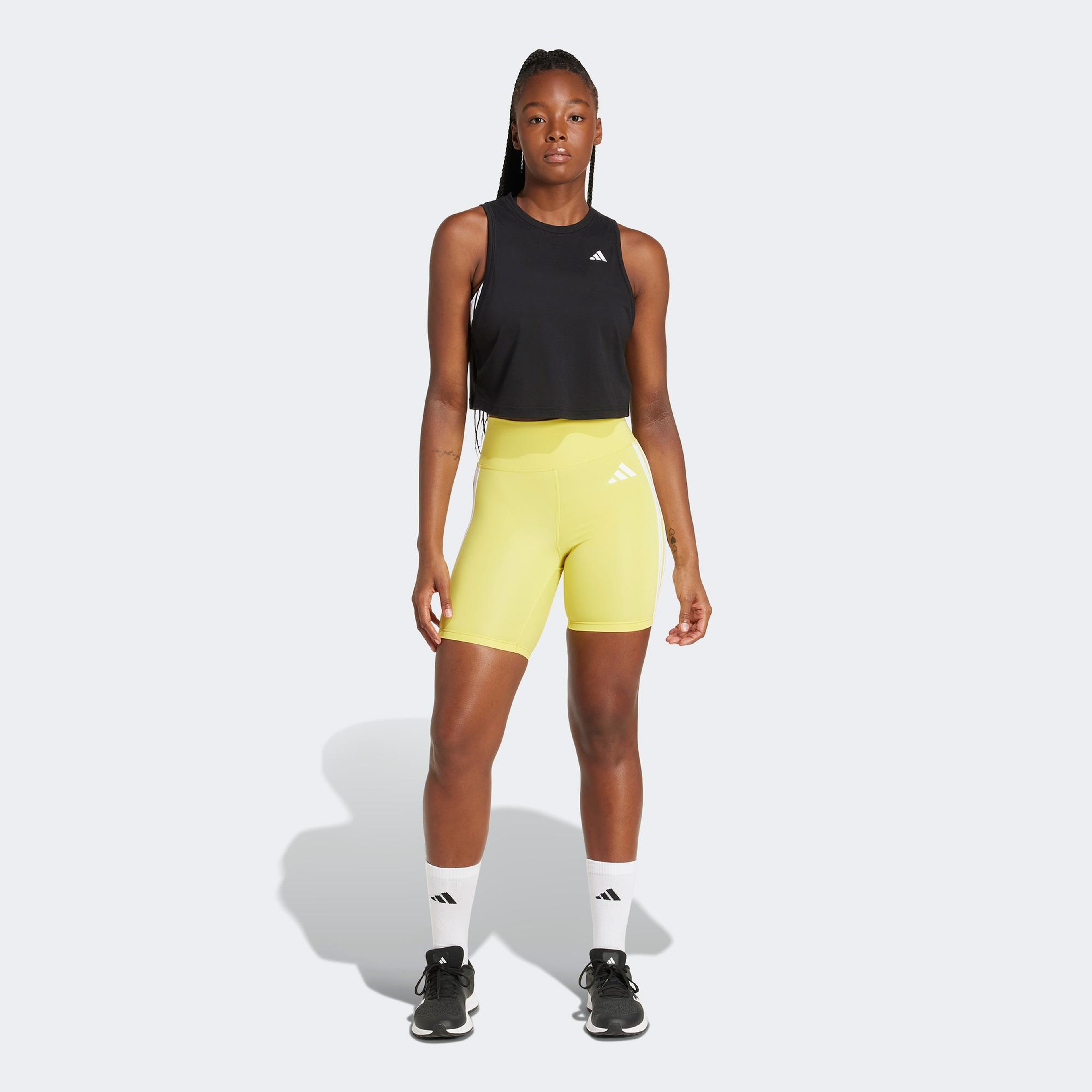 adidas Optime Essentials 3 Stripes Kadın Sarı Antrenman Tayt