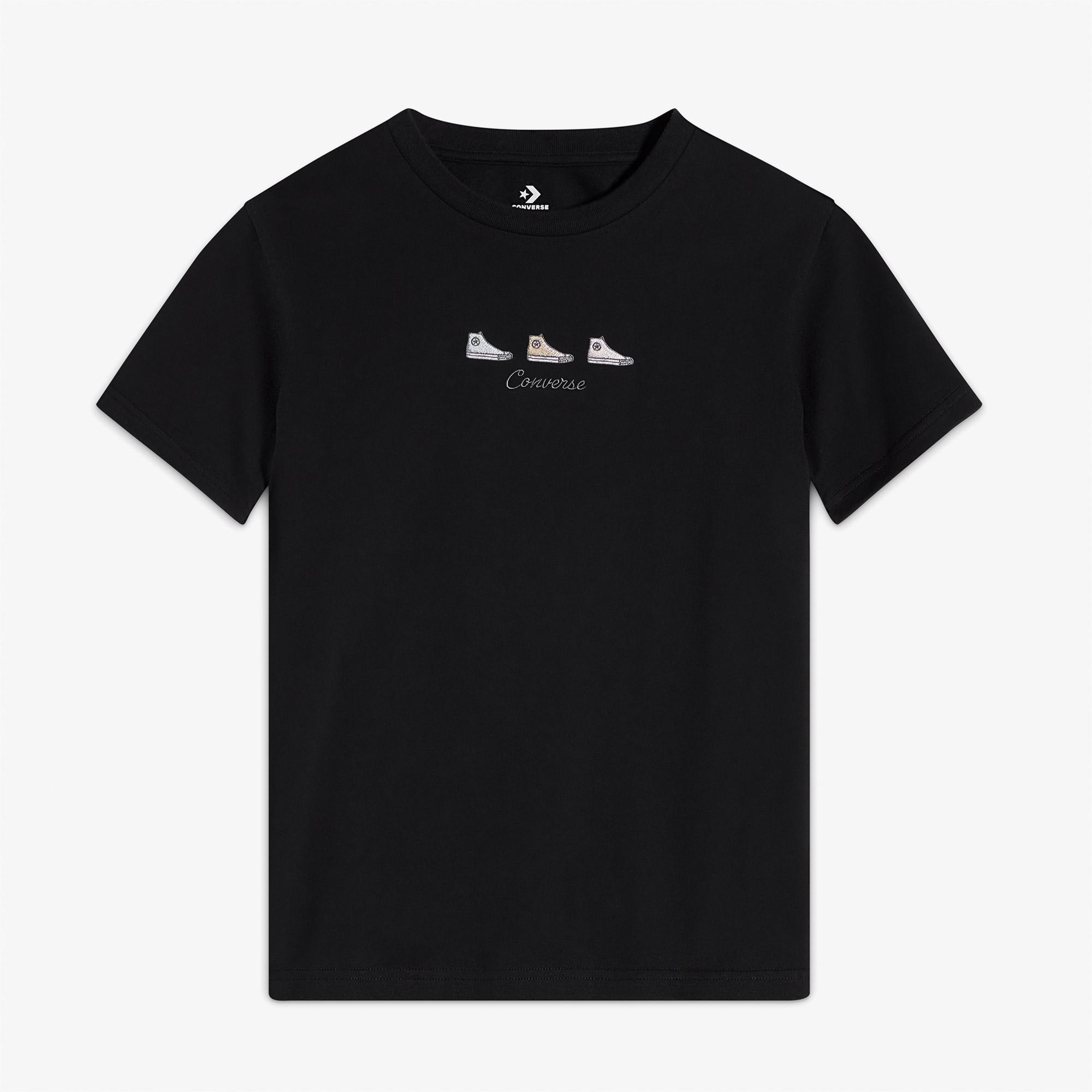 Converse High Tops Kadın Nakışlı Siyah T-Shirt
