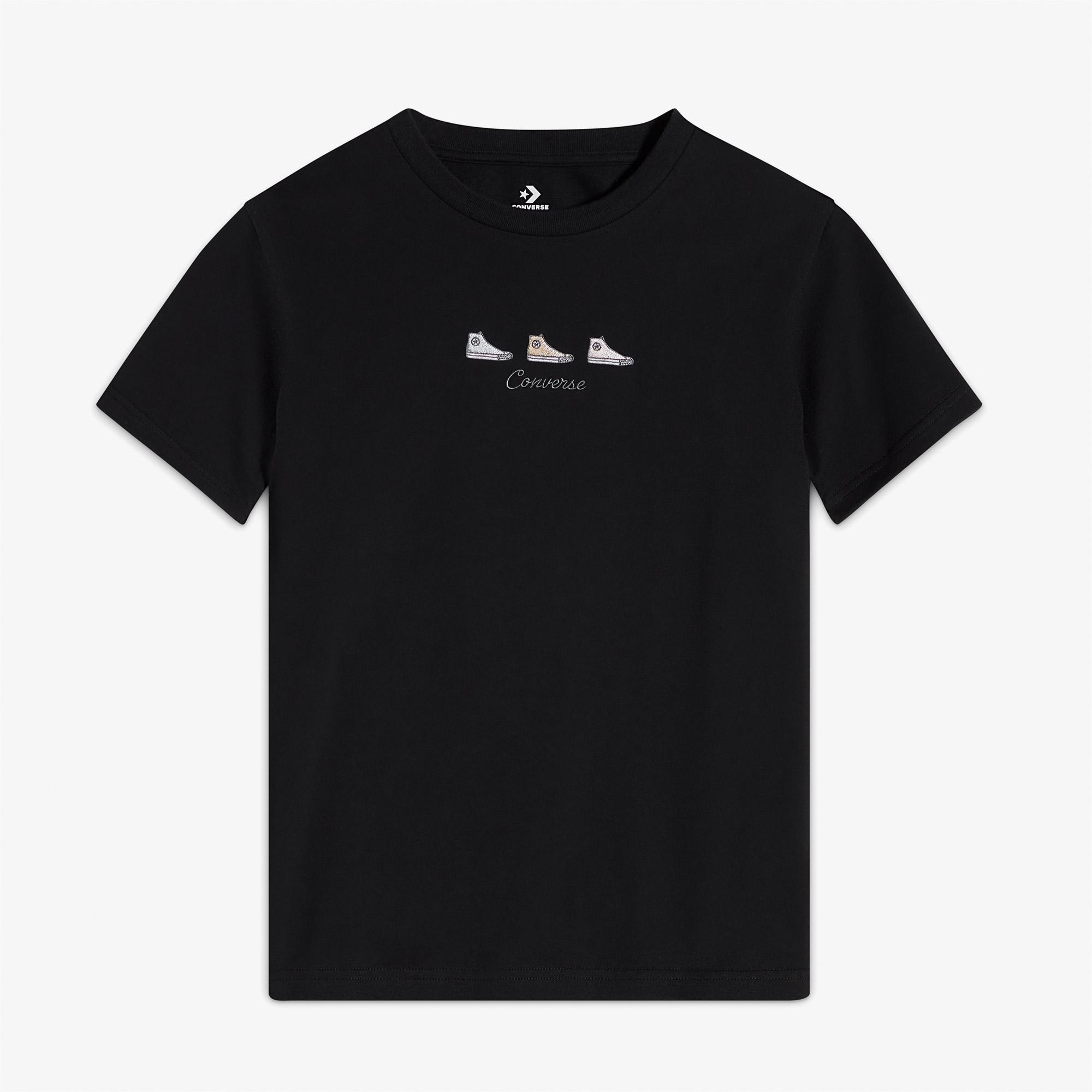 Converse High Tops Kadın Nakışlı Siyah T-Shirt