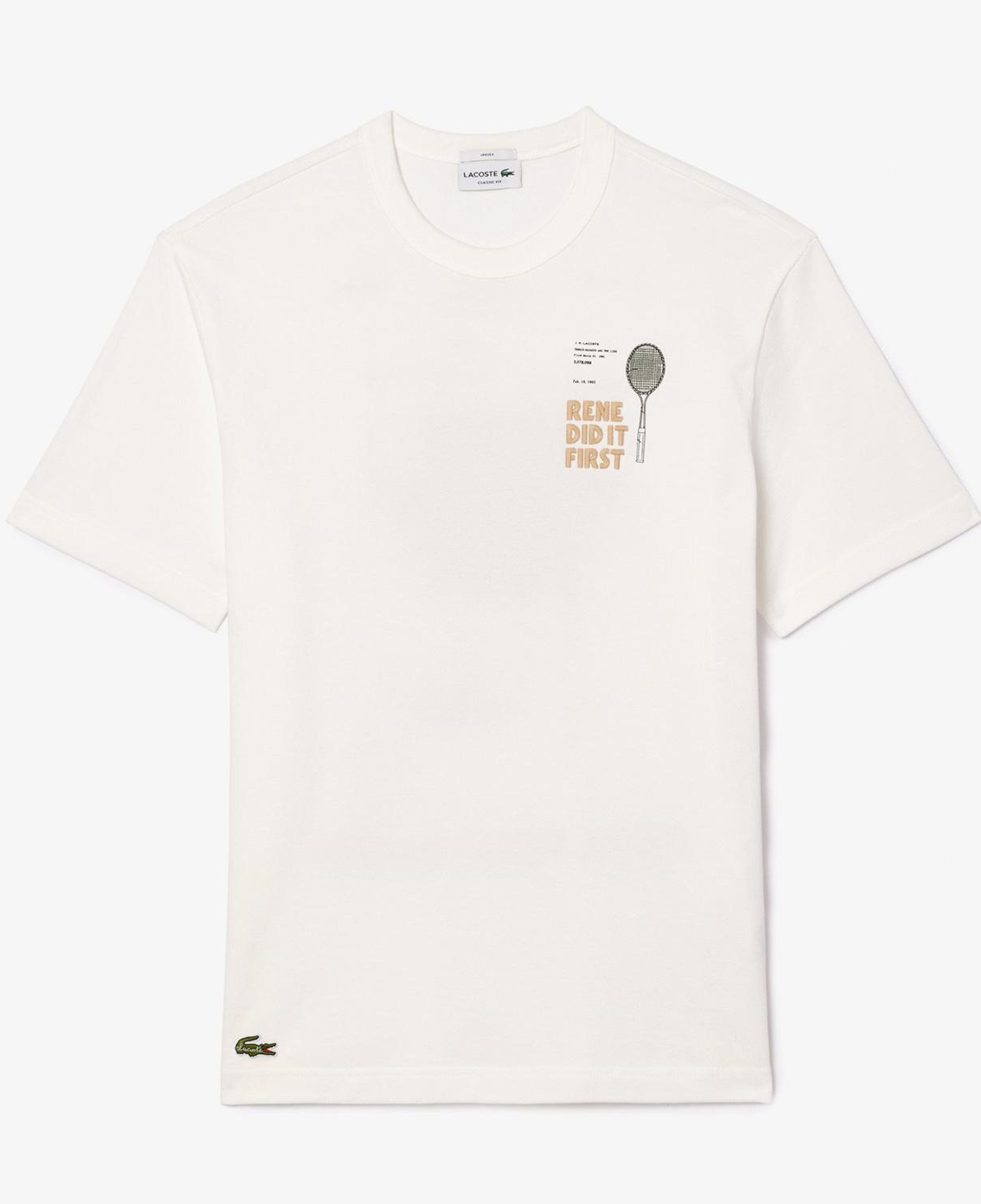 Unisex Classic Fit Bisiklet Yaka Baskılı Bej T-Shirt