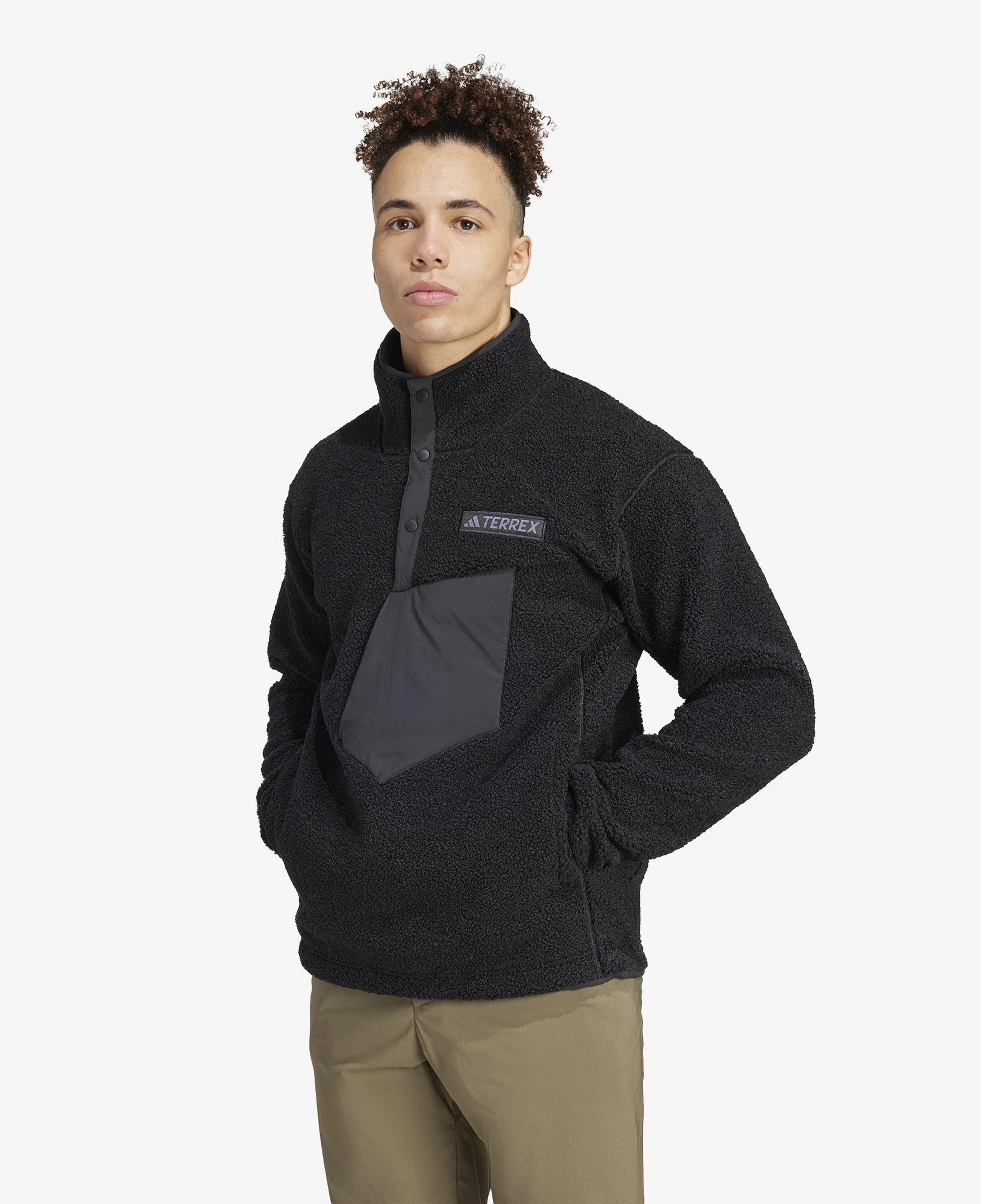 adidas Terrex Xploric High Pile Fleece Pullover Erkek Siyah Yürüyüş Polar