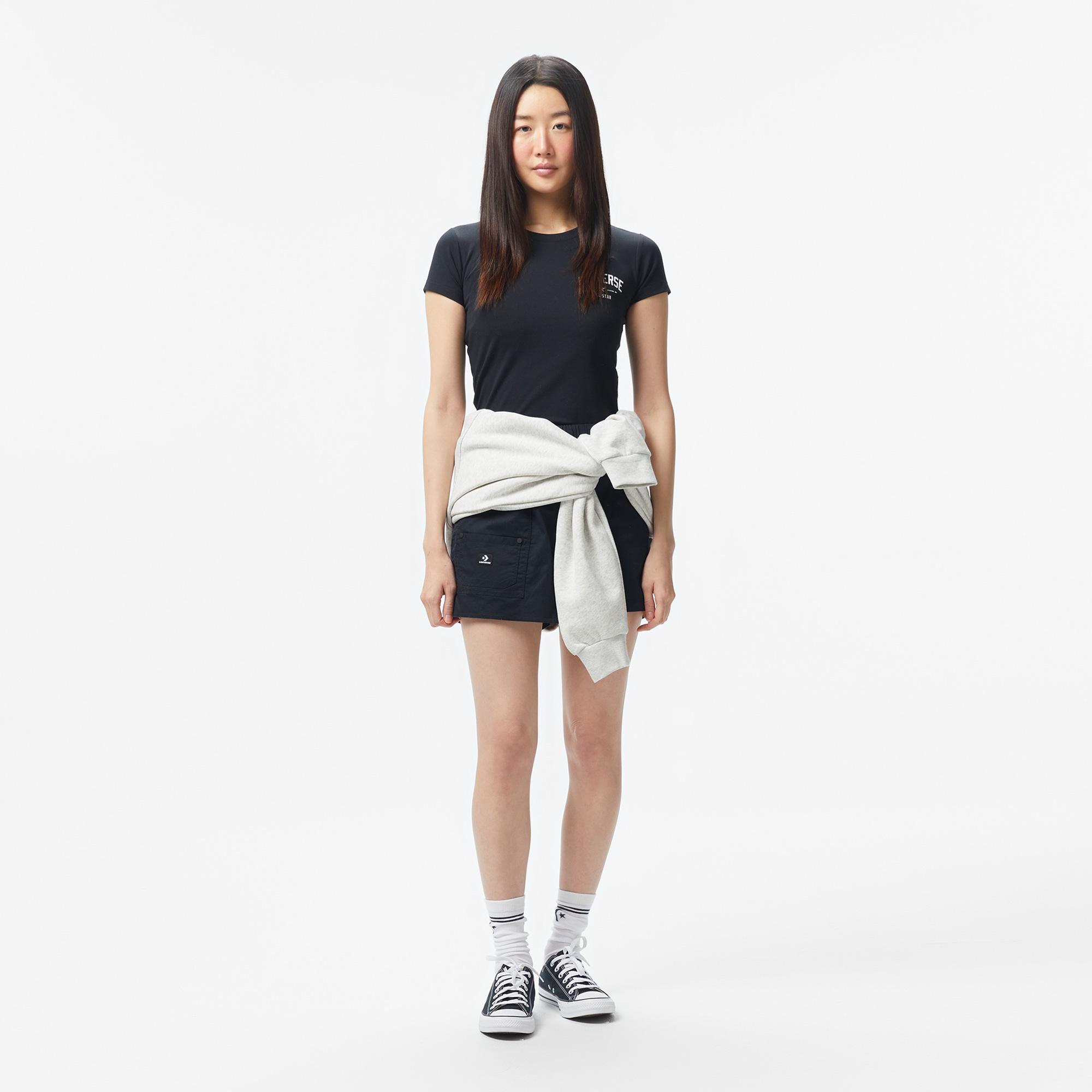 Converse Classic Kadın Slim Fit Baskılı Siyah T-Shirt