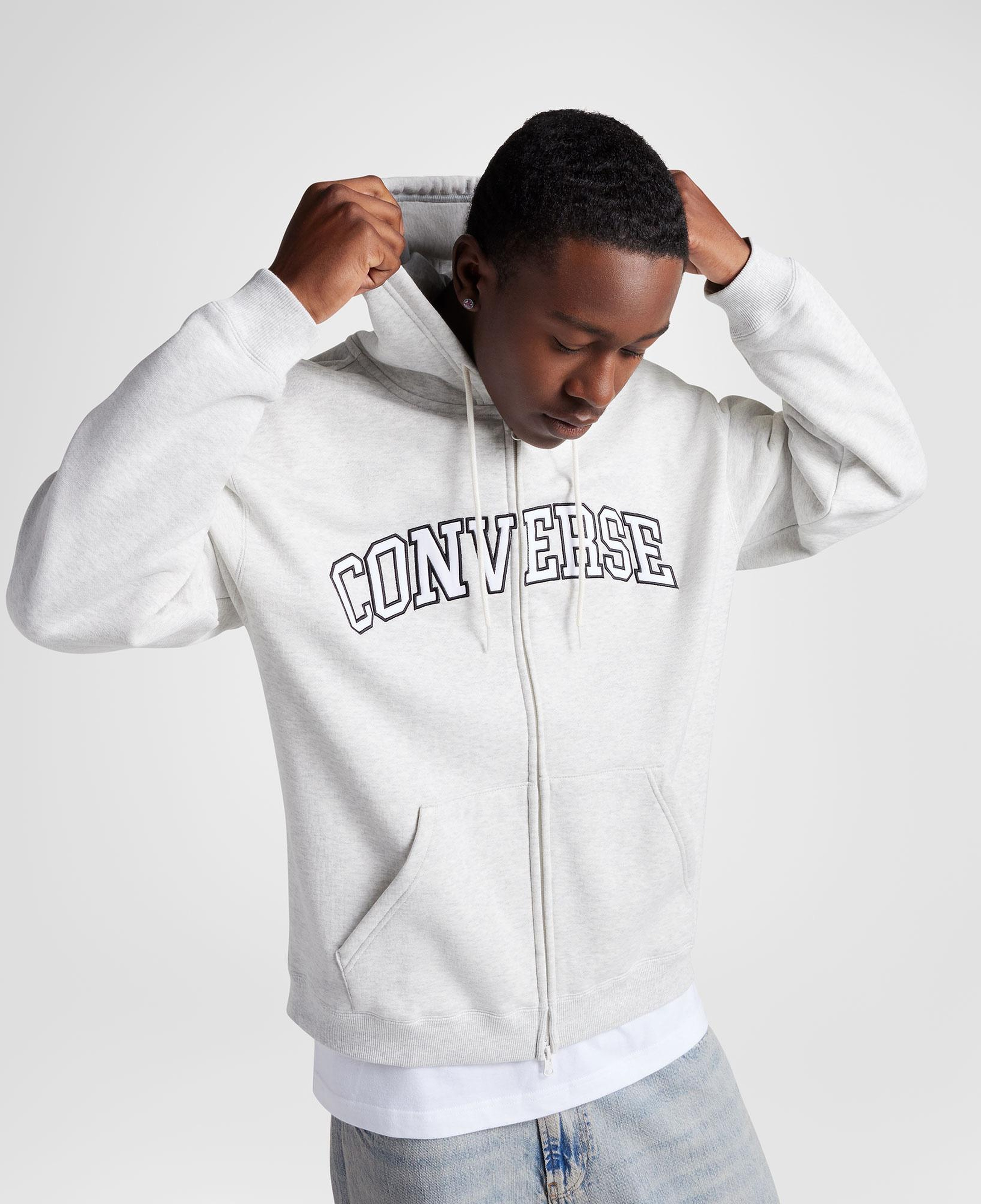 Converse Classic Erkek Fermuarlı Gri Hoodie