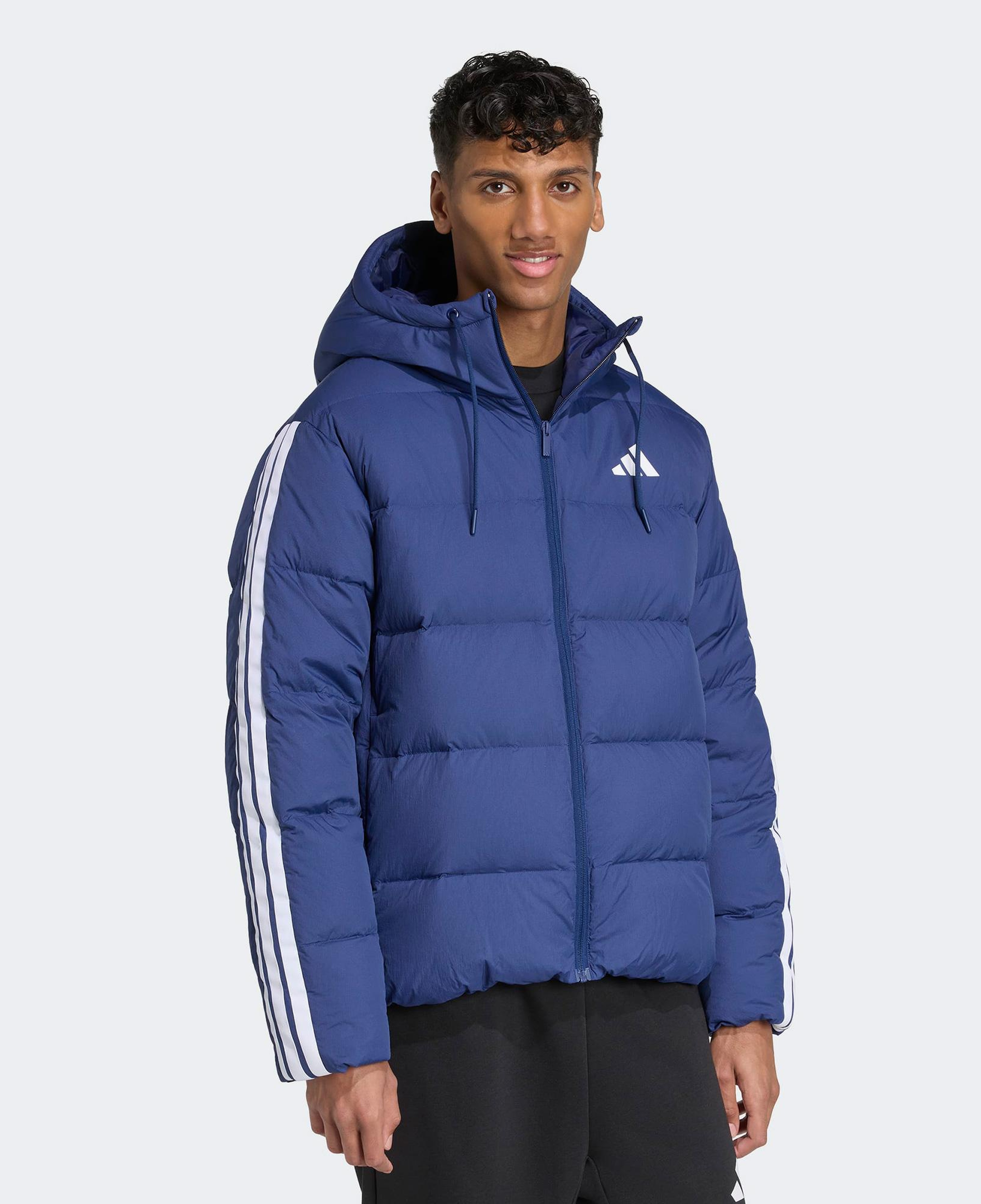 adidas Essentials Climawarm 3 Stripes Puffer Down Kapüşonlu Erkek Lacivert Outdoor Montu