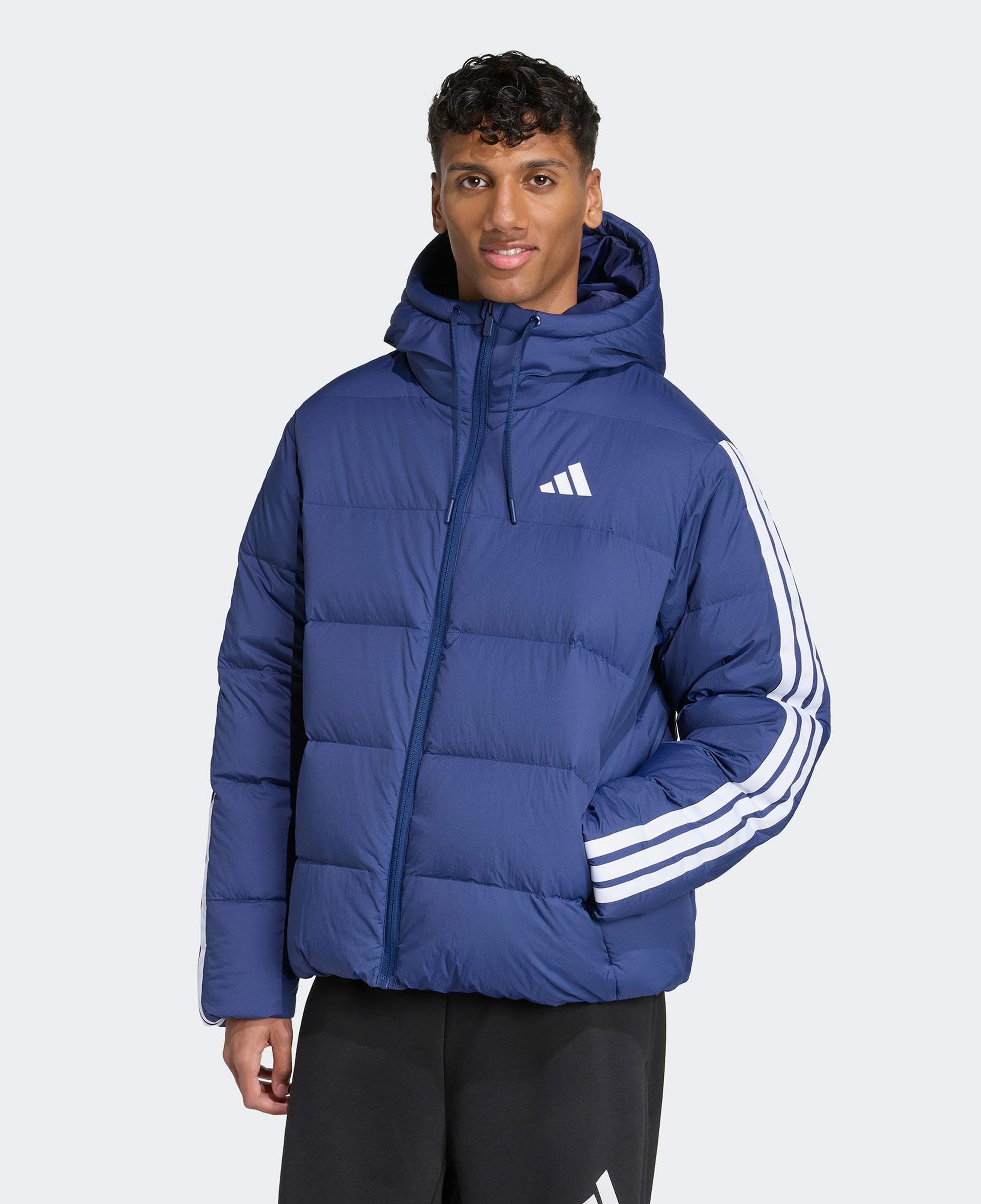 adidas Essentials Climawarm 3 Stripes Puffer Down Kapüşonlu Erkek Lacivert Outdoor Montu