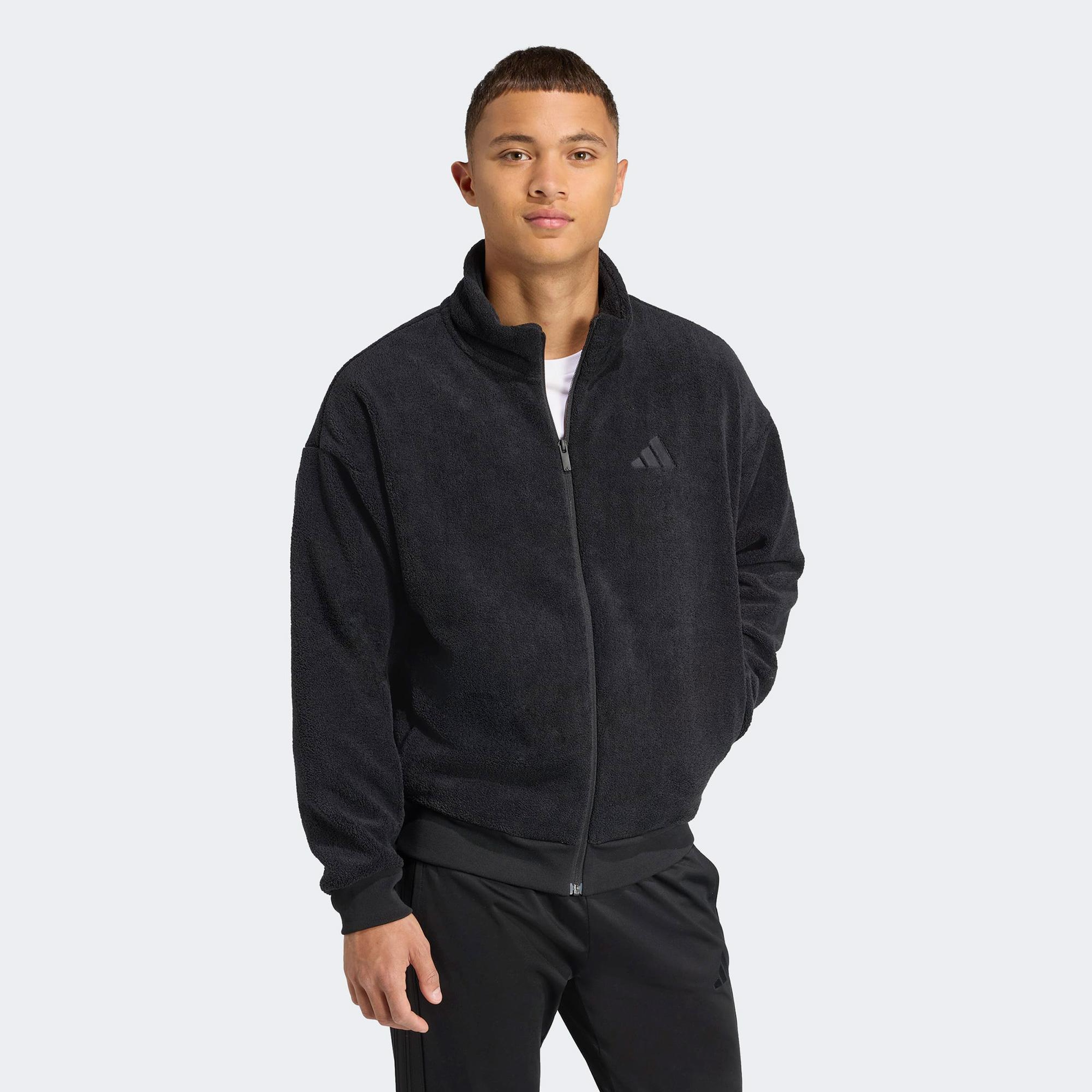 adidas Future icons Small Logo Low Pile Fleece Erkek Siyah Eşofman Üstü