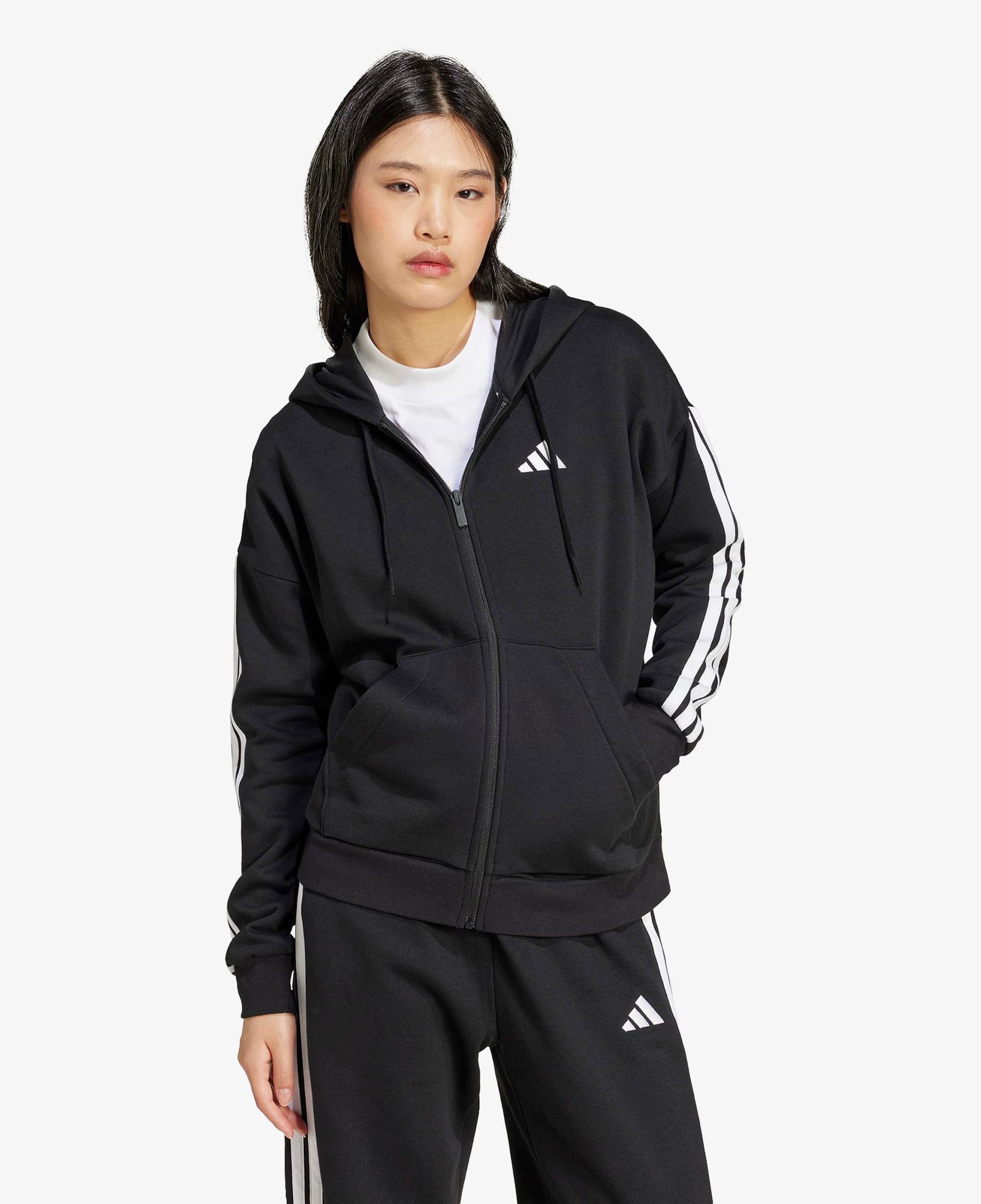 adidas Essentials 3 Stripes Full Zip Kadın Siyah Polar