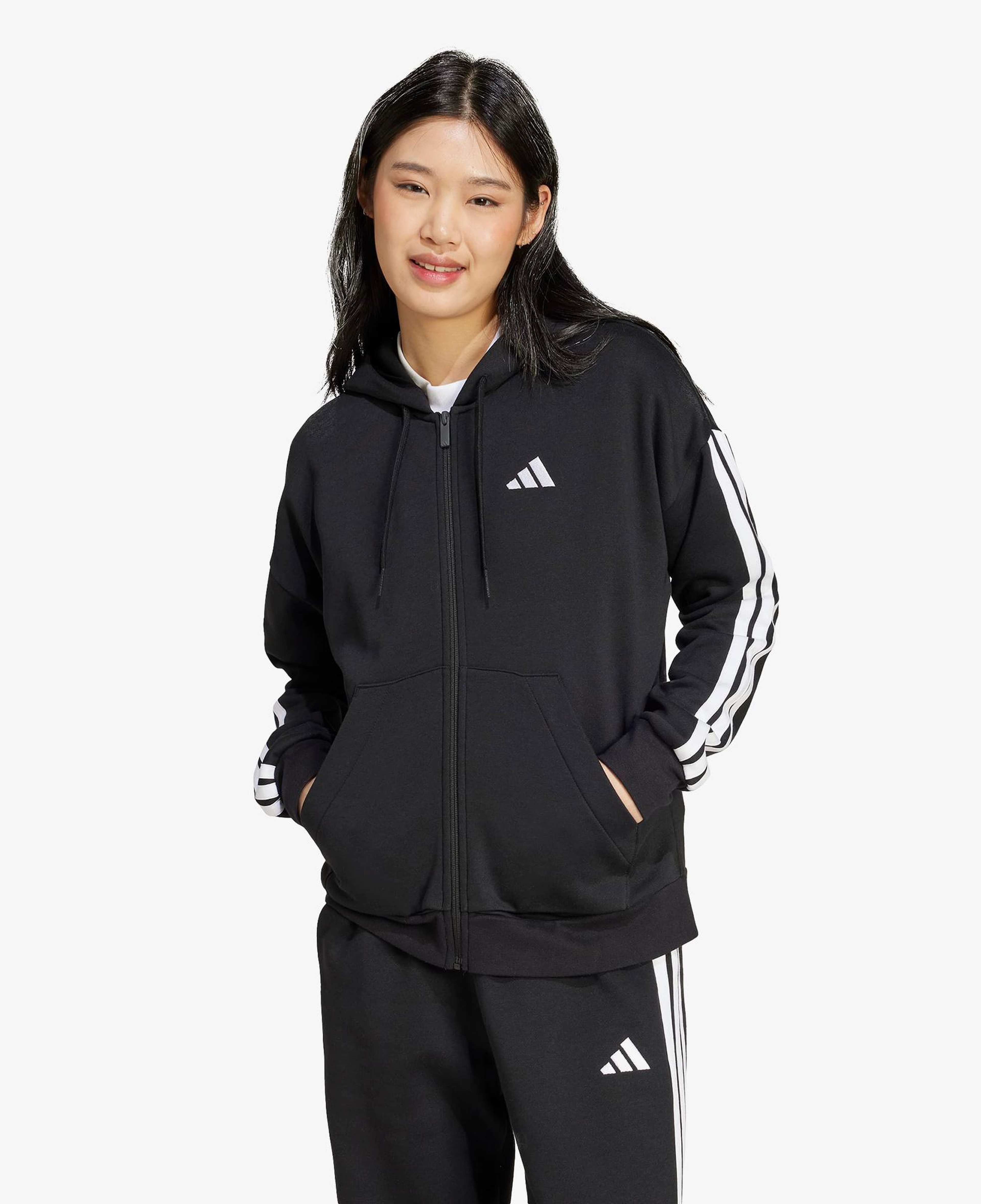 adidas Essentials 3 Stripes Full Zip Kadın Siyah Polar
