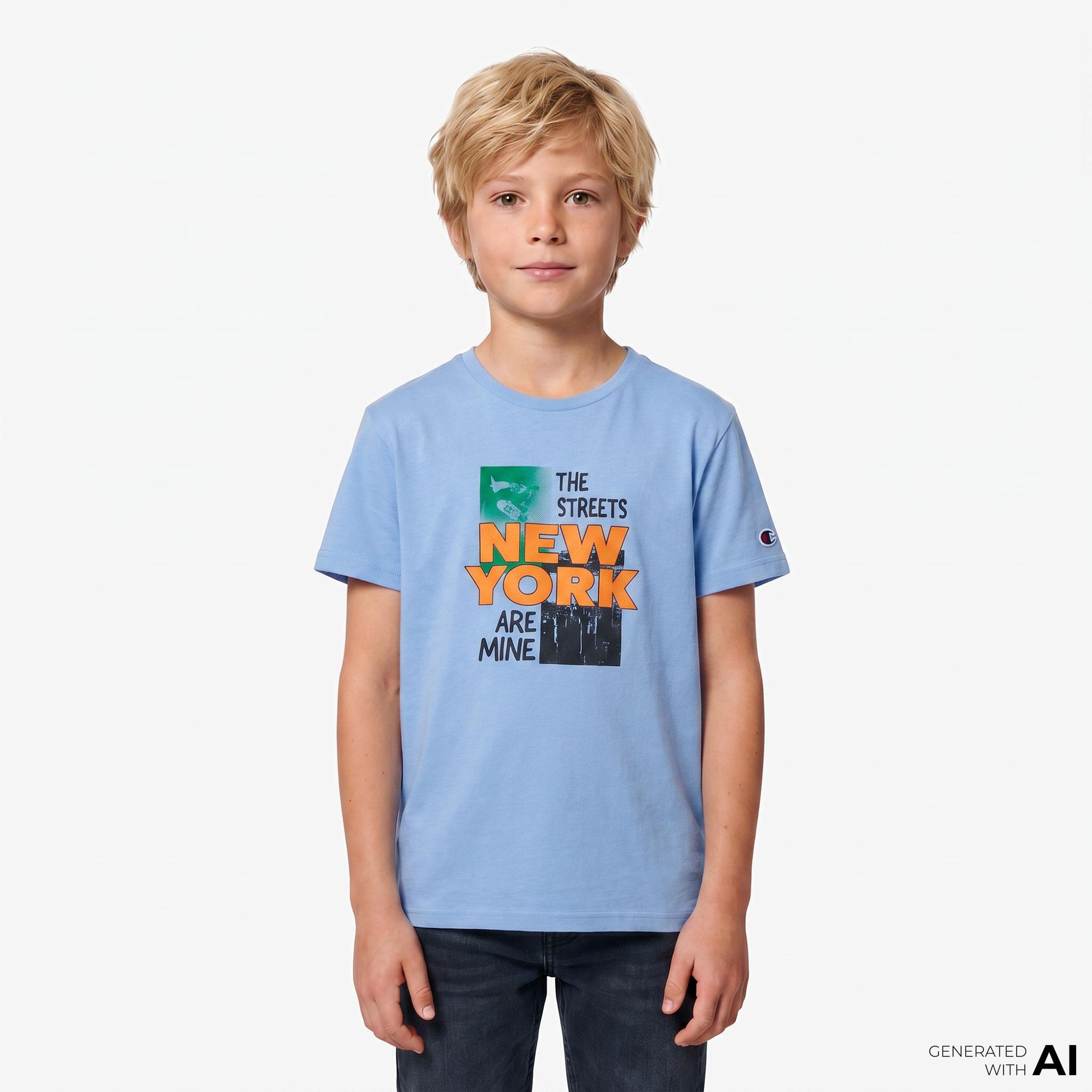 Champion Crewneck Çocuk Mavi T-Shirt