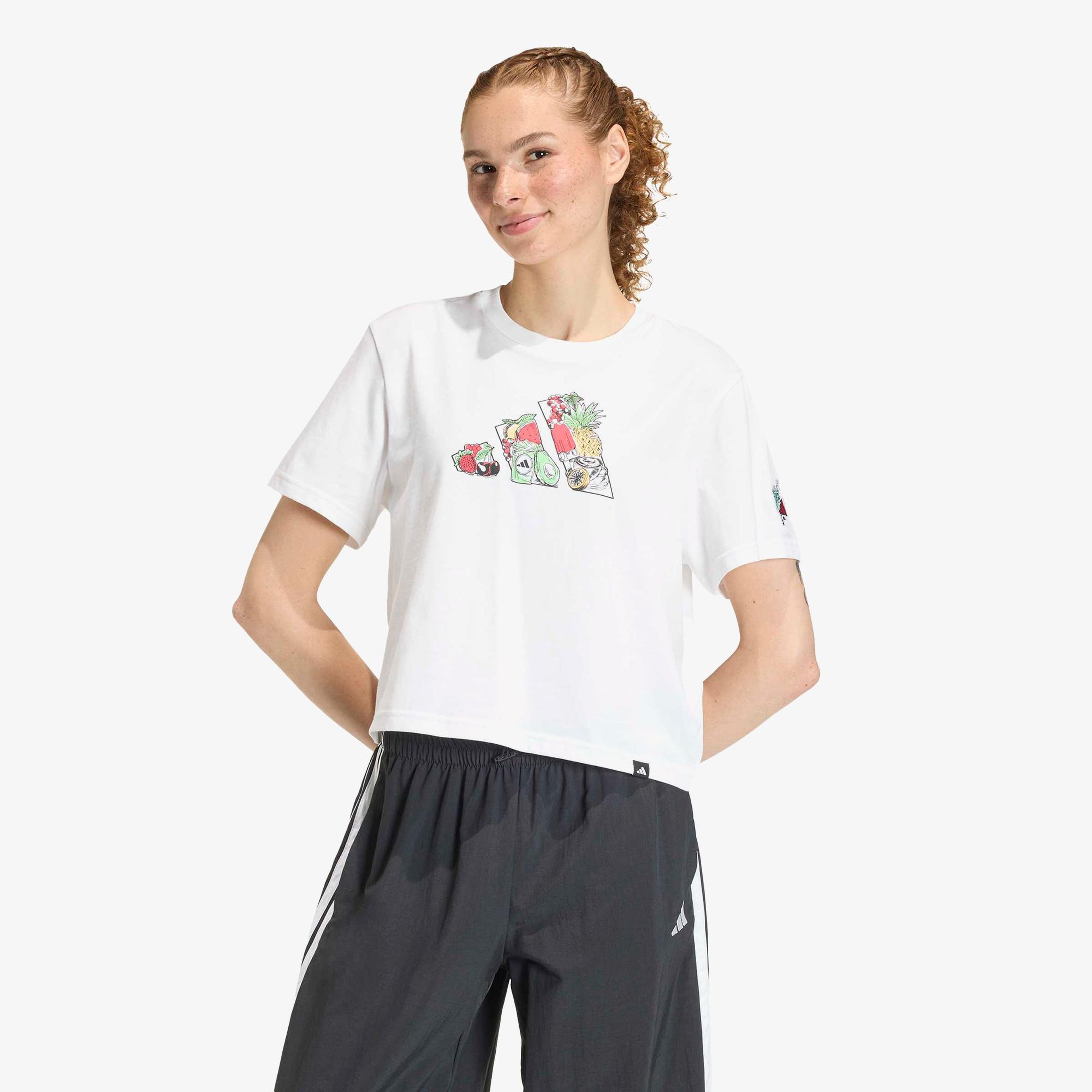 adidas Food Graphic Cropped Kadın Beyaz T-Shirt