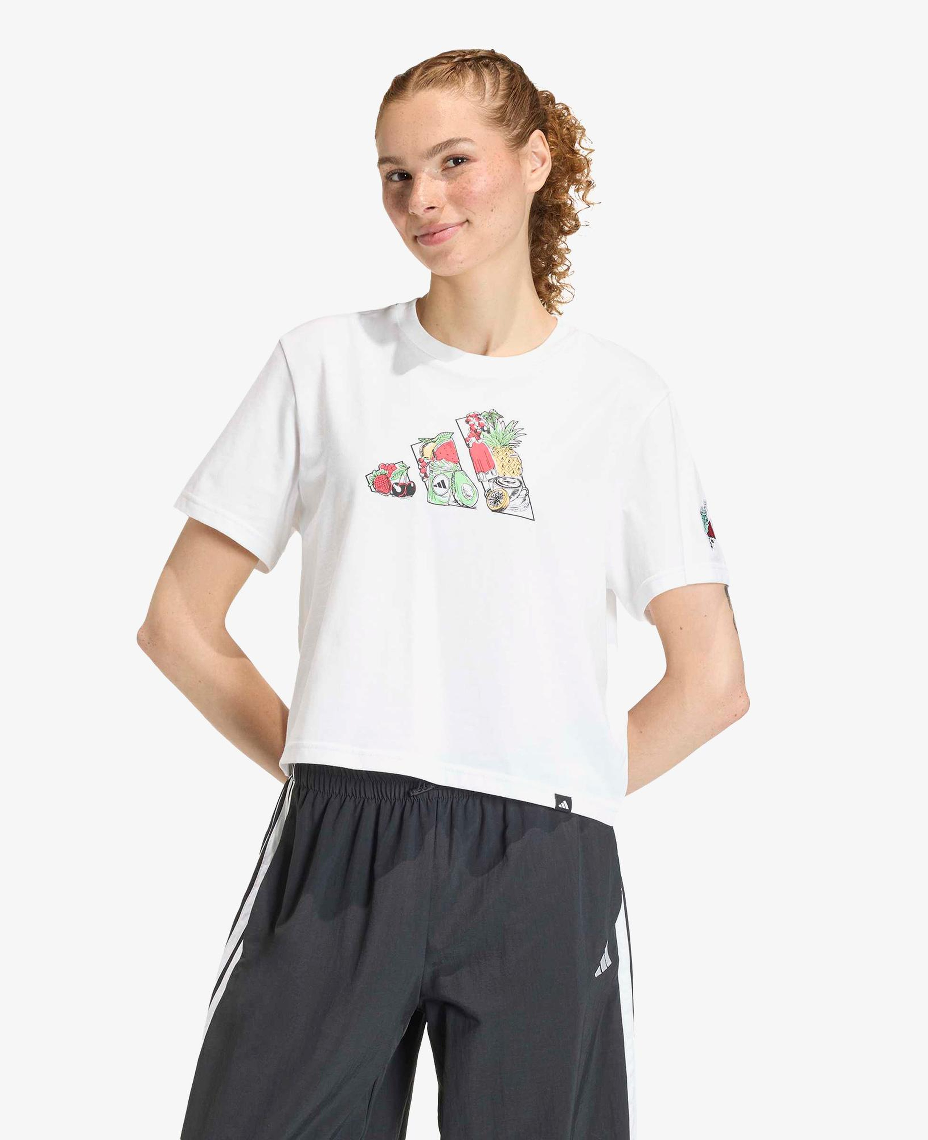 adidas Food Graphic Cropped Kadın Beyaz T-Shirt