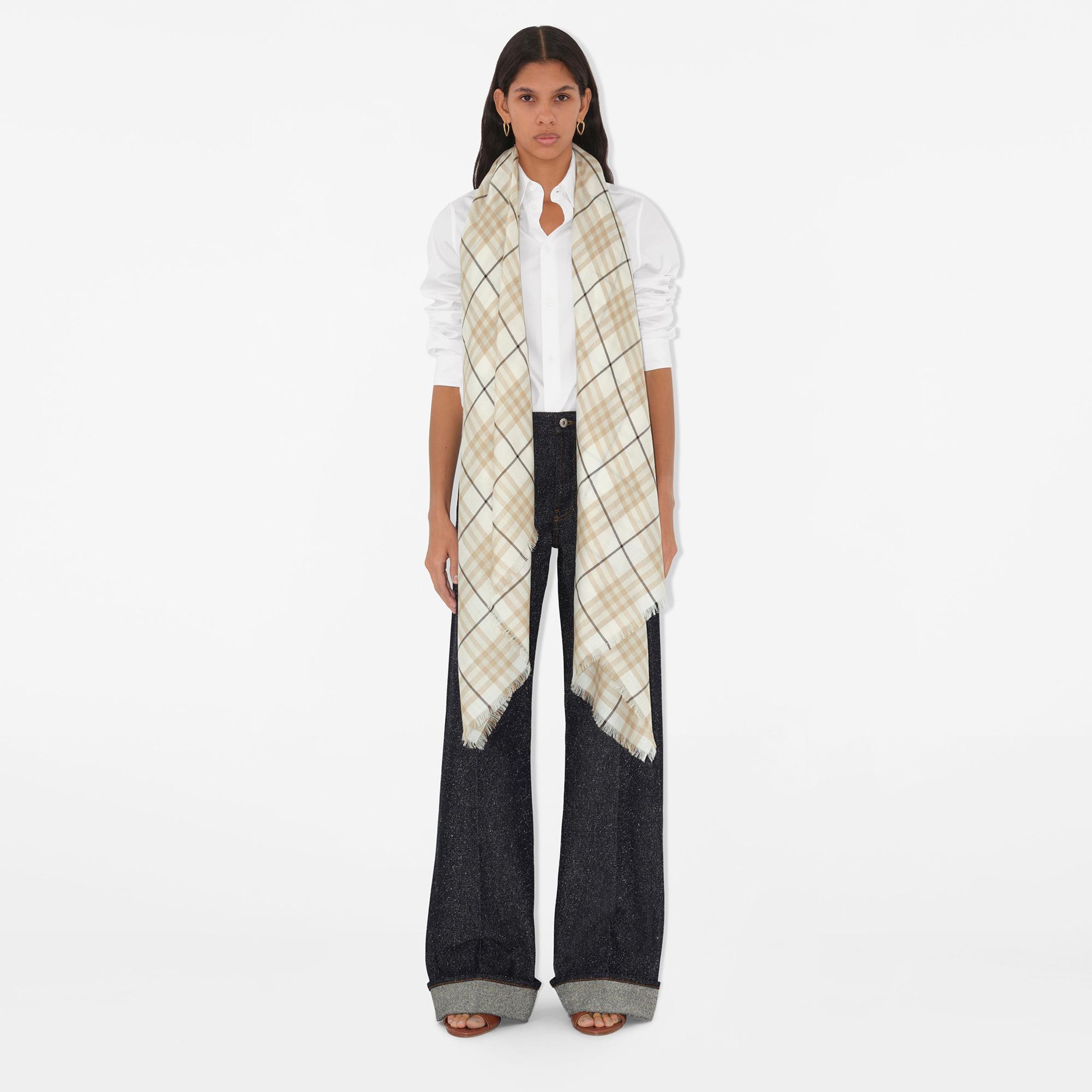 Burberry Med Lw Cashmere Silk Kadın Krem Atkı