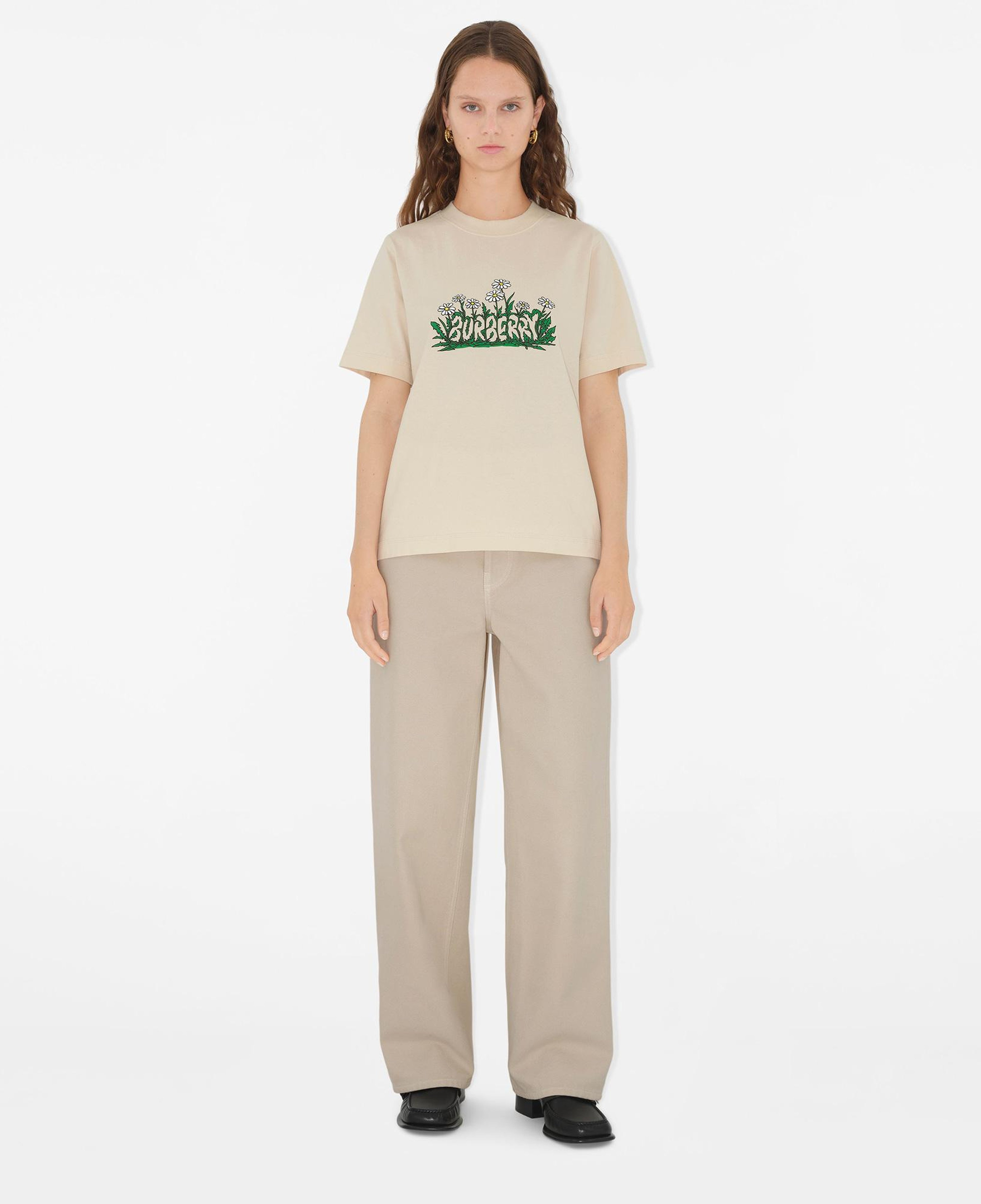 Burberry For Daisy Logo Cotton Kadın Krem T-Shirt