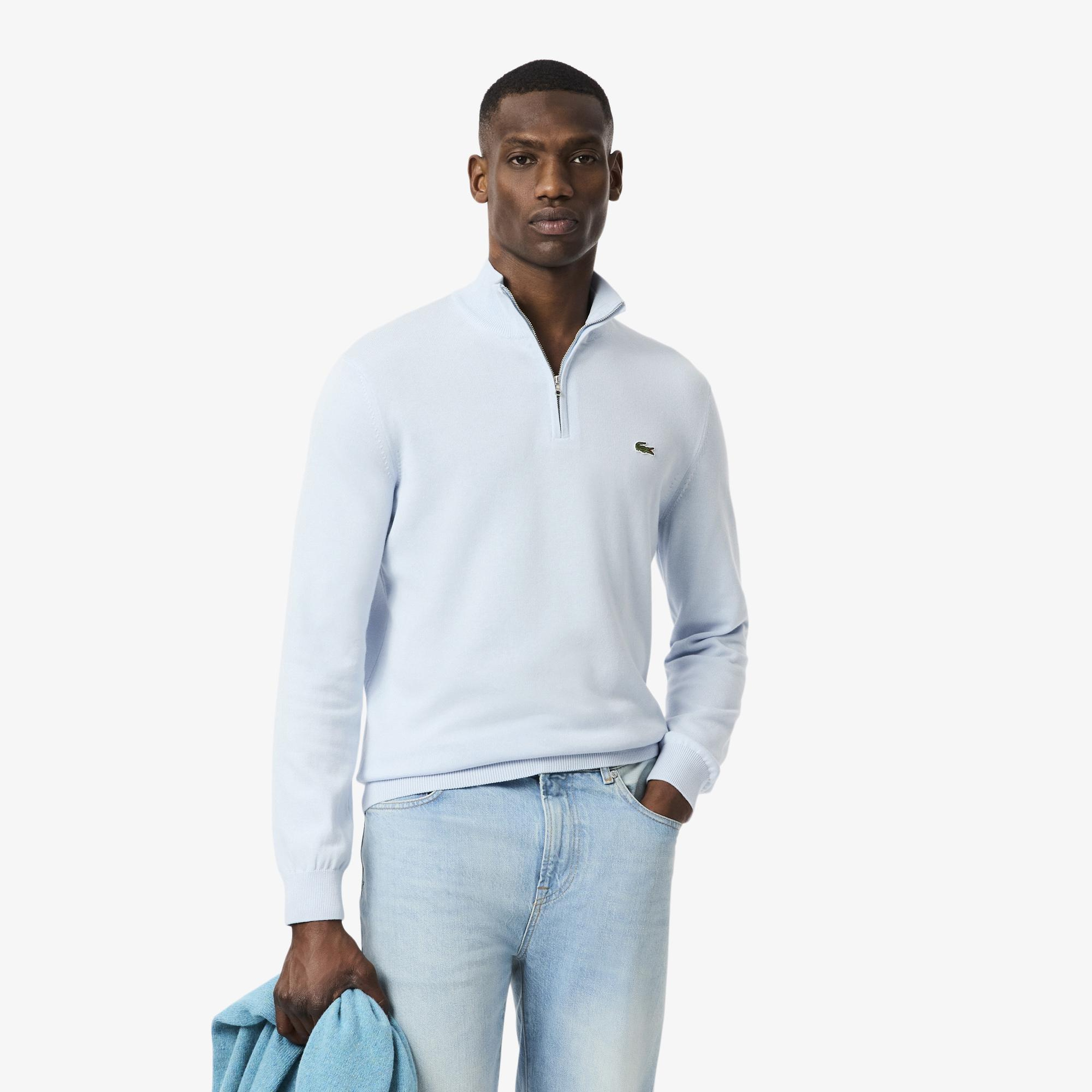 Zipped High Neck Cotton Sweater