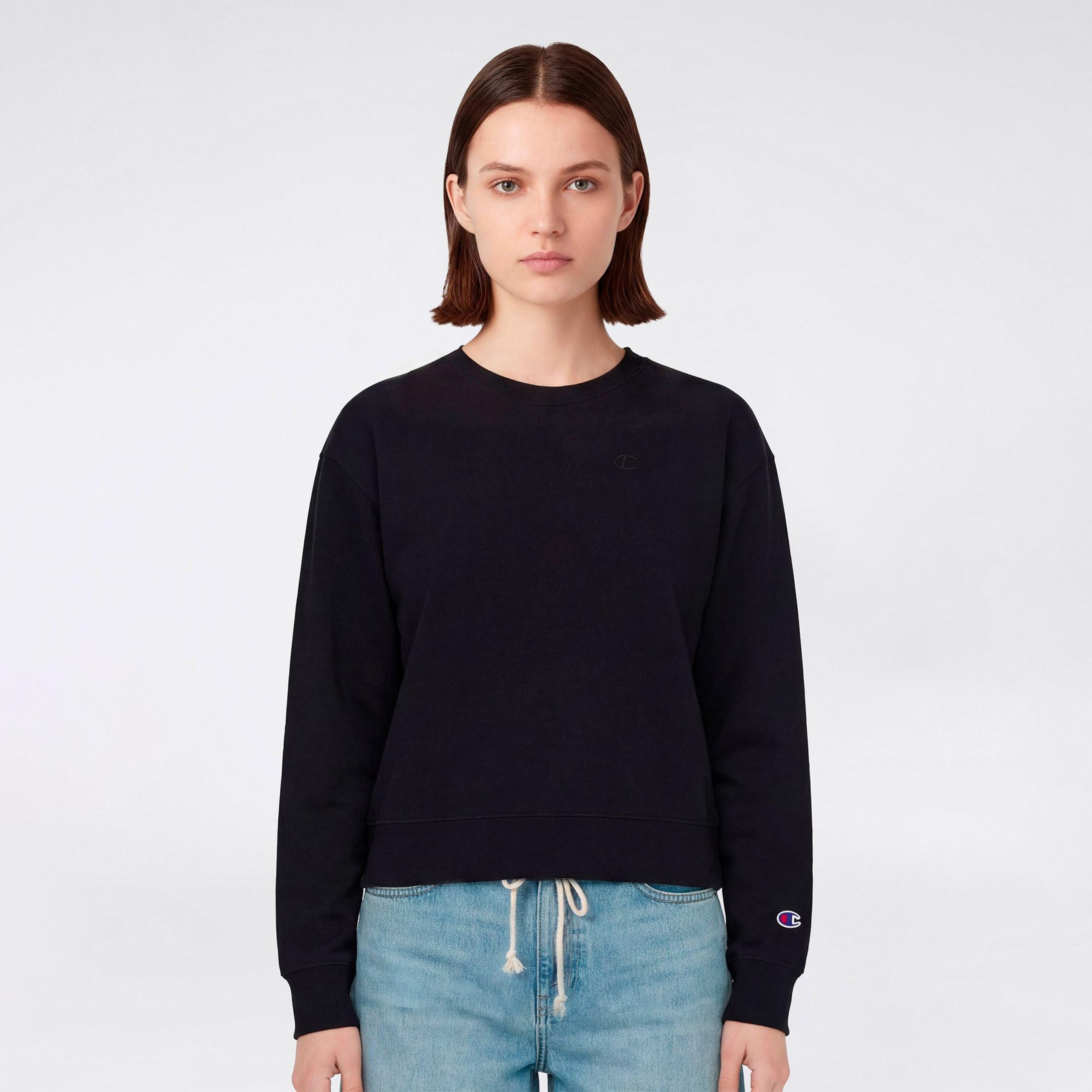 Champion Crewneck Regular Fit Kadın Siyah Sweatshirt