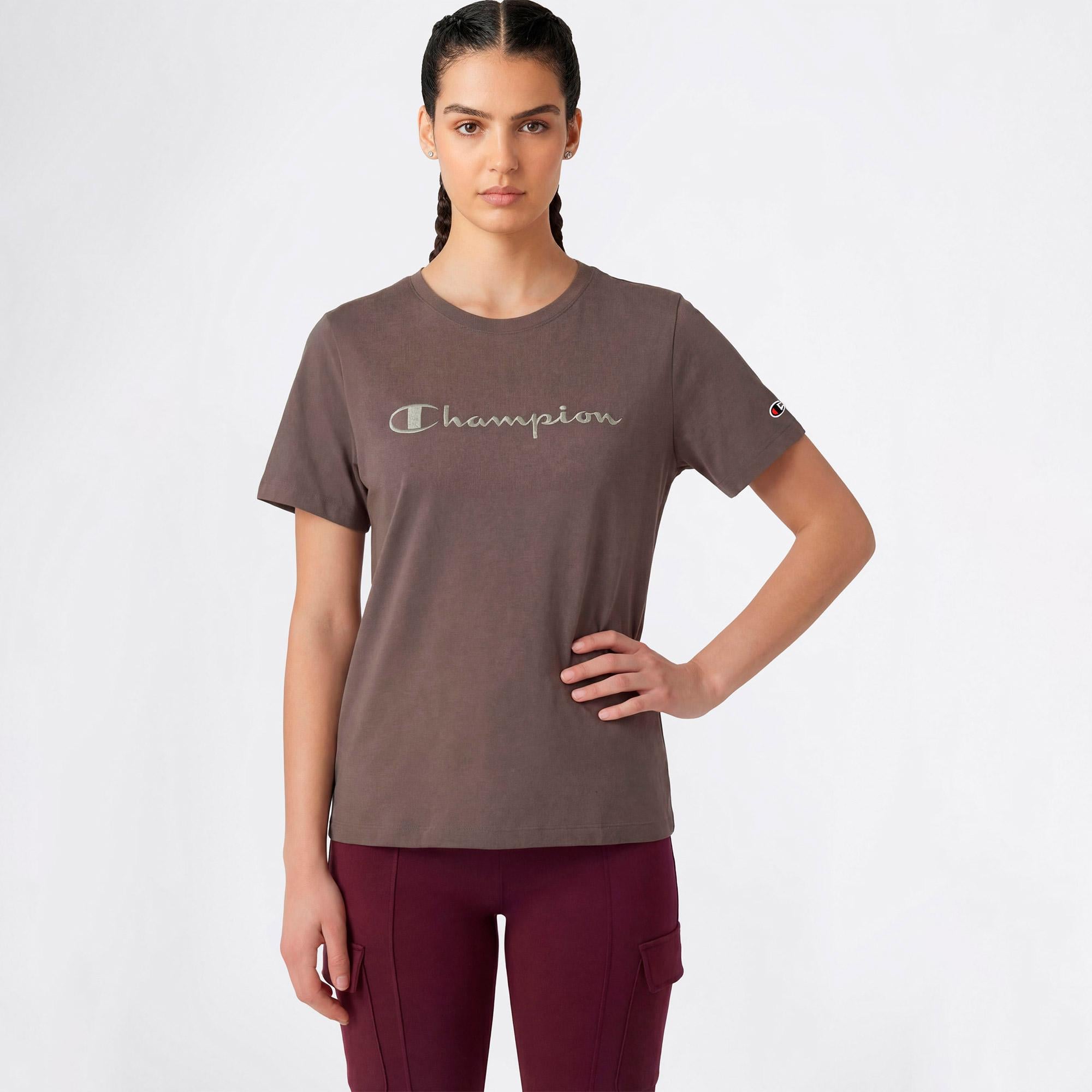 Champion SS Regular Fit Kadın Gri T-Shirt
