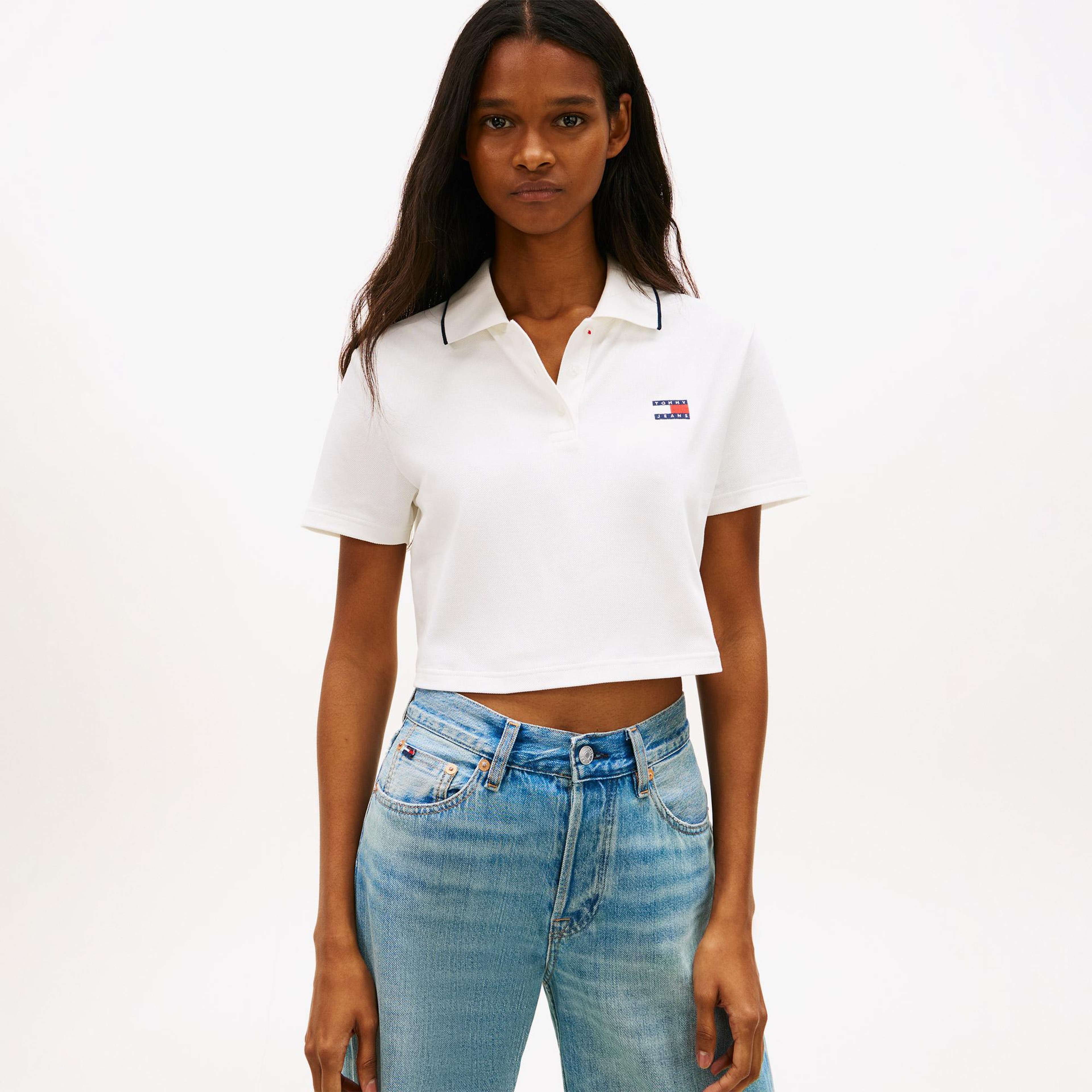 Tommy Hilfiger Cropped Short Sleeve Kadın Beyaz Polo