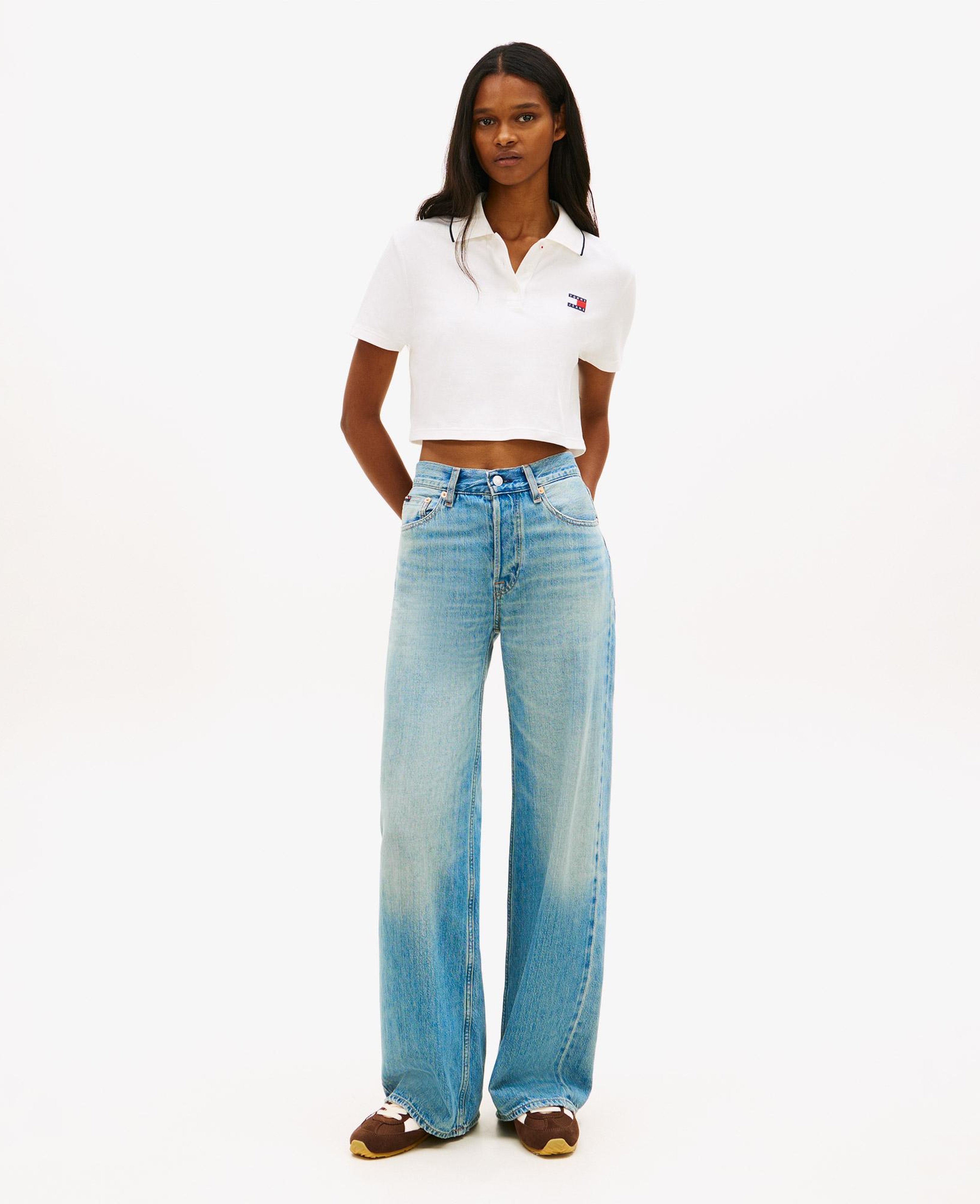 Tommy Hilfiger Cropped Short Sleeve Kadın Beyaz Polo
