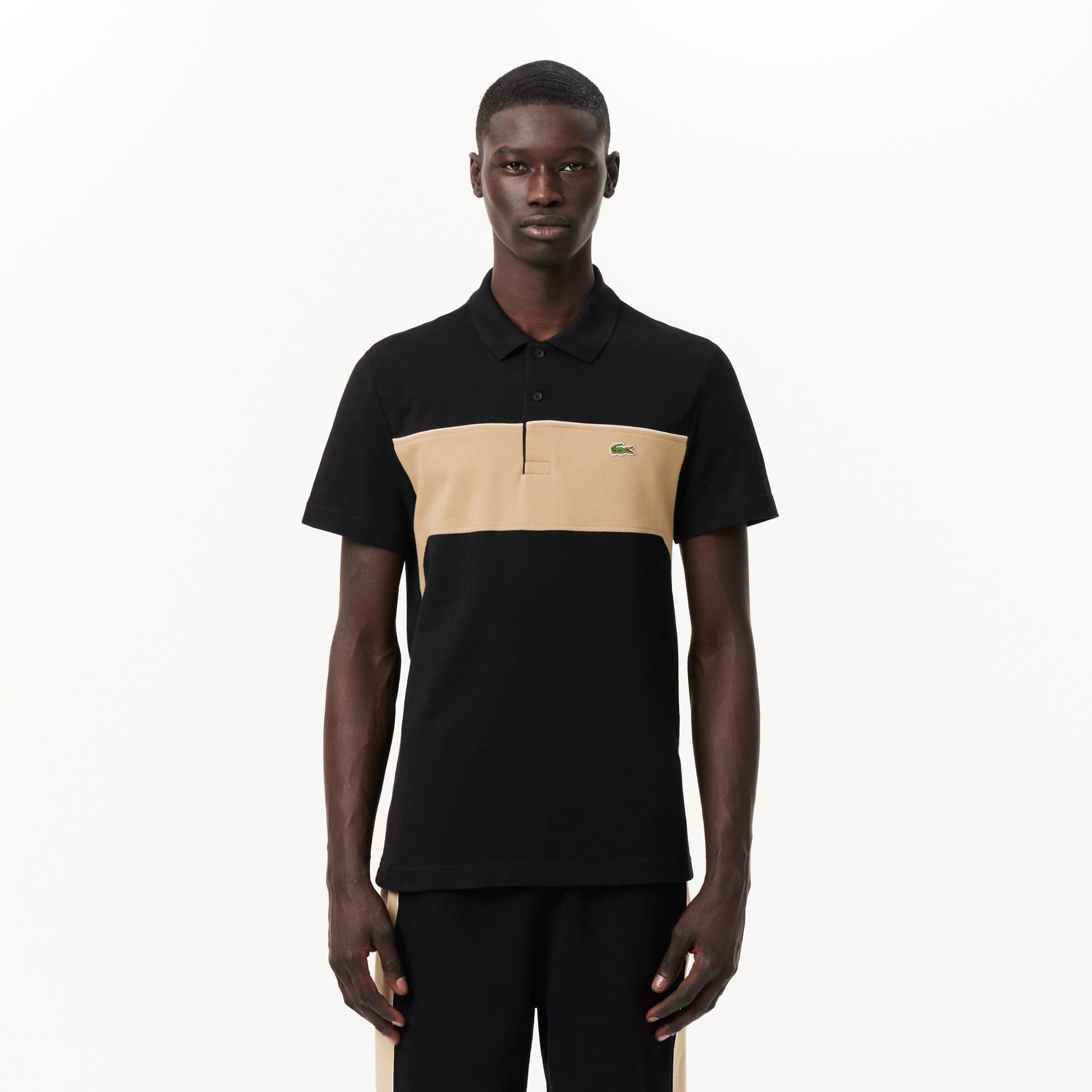 Erkek Regular Fit Renk Bloklu Siyah Polo